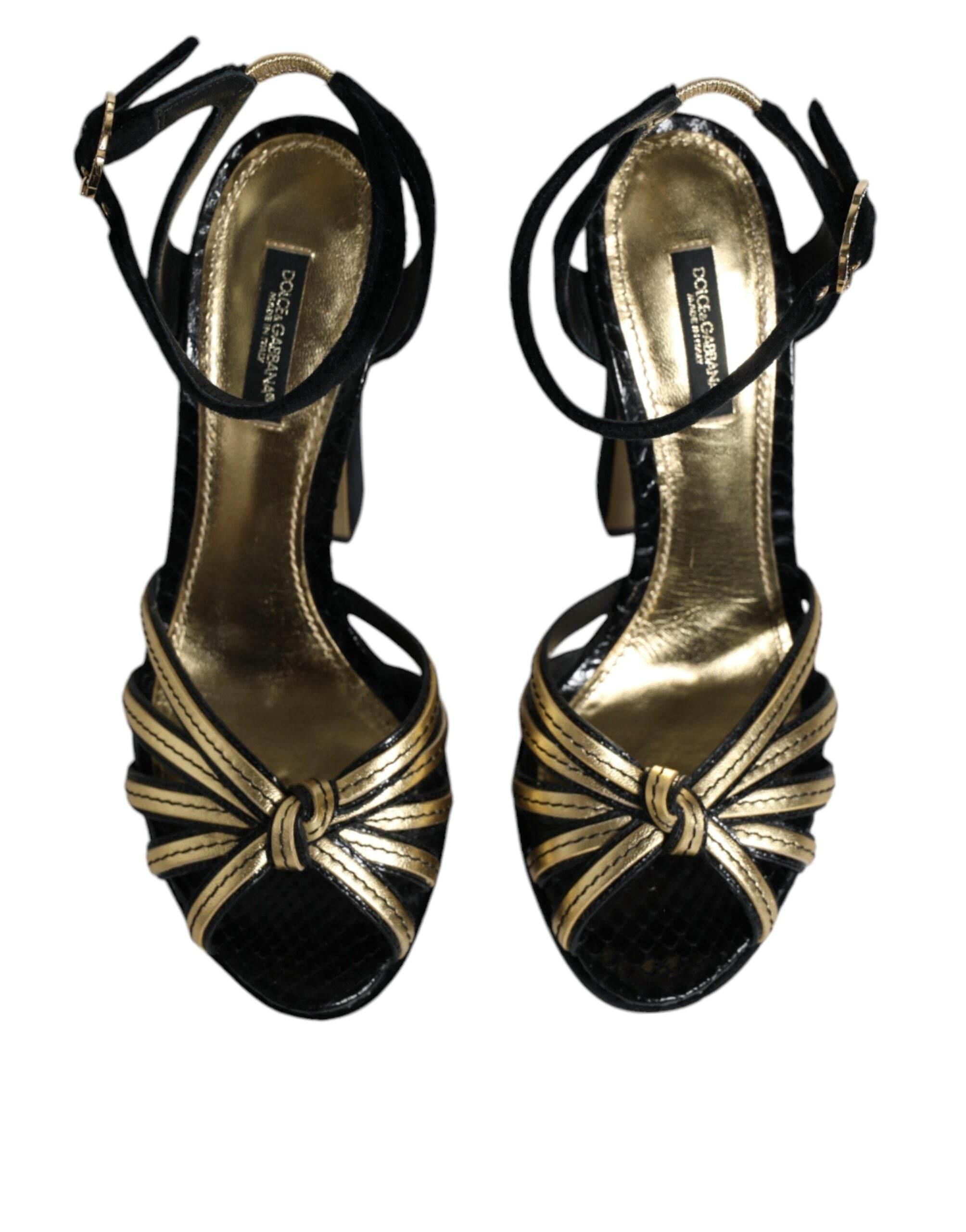 Dolce & Gabbana Black Leather Faux Pearl Heel Sandals Shoes - Hilstor