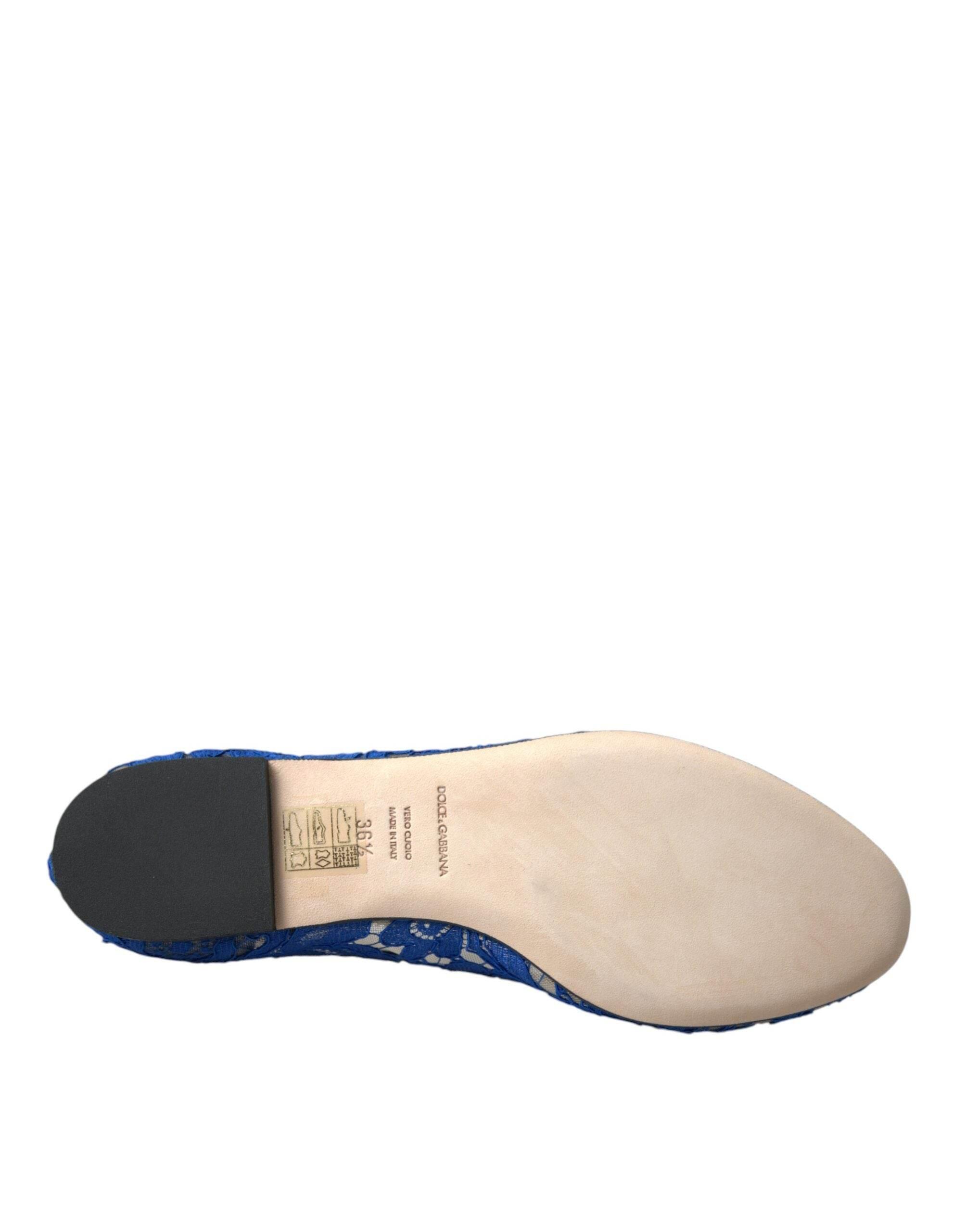 Dolce & Gabbana Blue Lace Crystal Ballet Flats Loafers Shoes - Hilstor