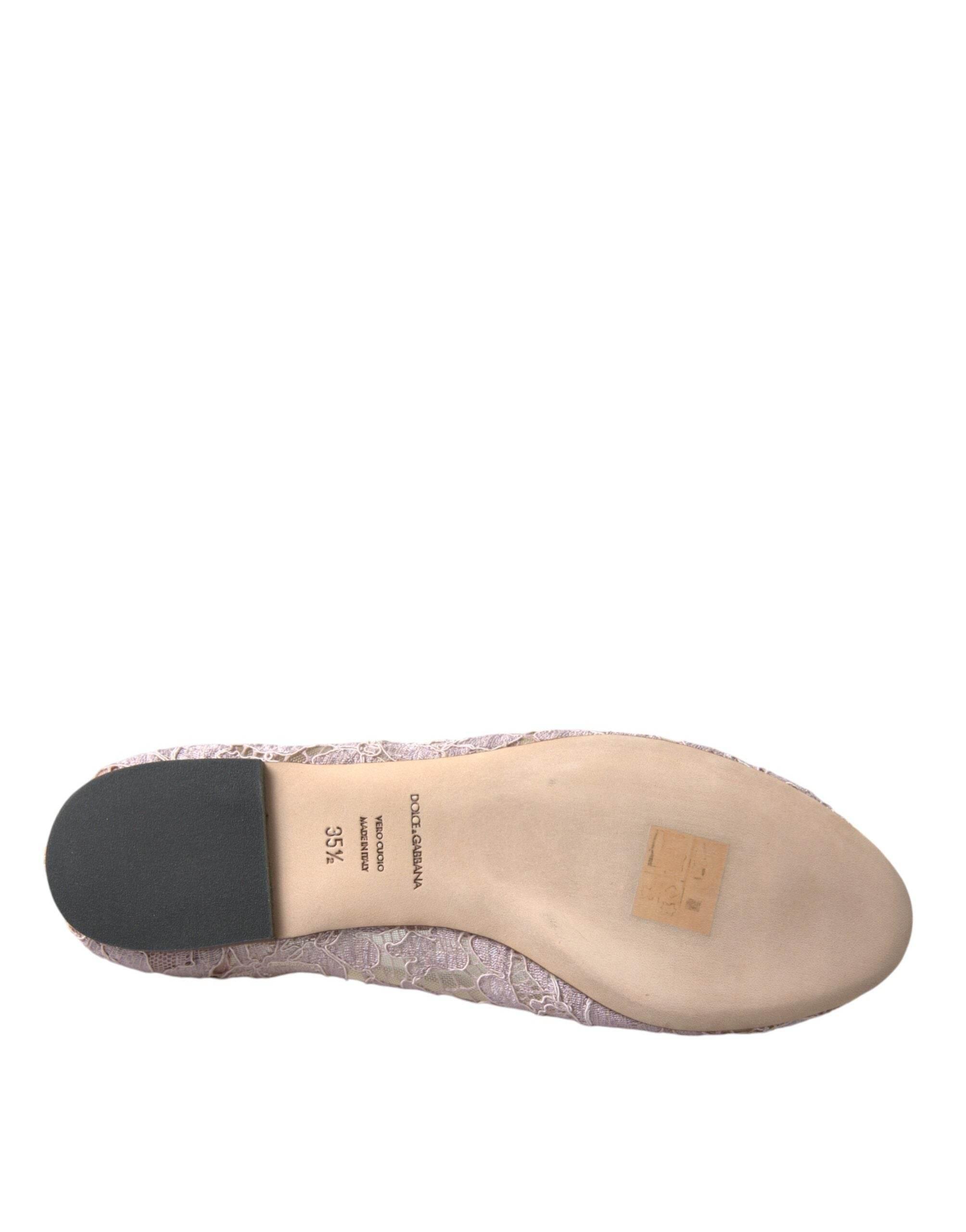 Dolce & Gabbana Pink Lace Crystal Ballet Flats Loafers Shoes - Hilstor