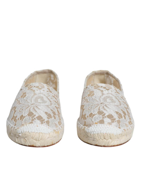 Dolce & Gabbana White Lace Viscose Espadrilles Flats Shoes - Hilstor