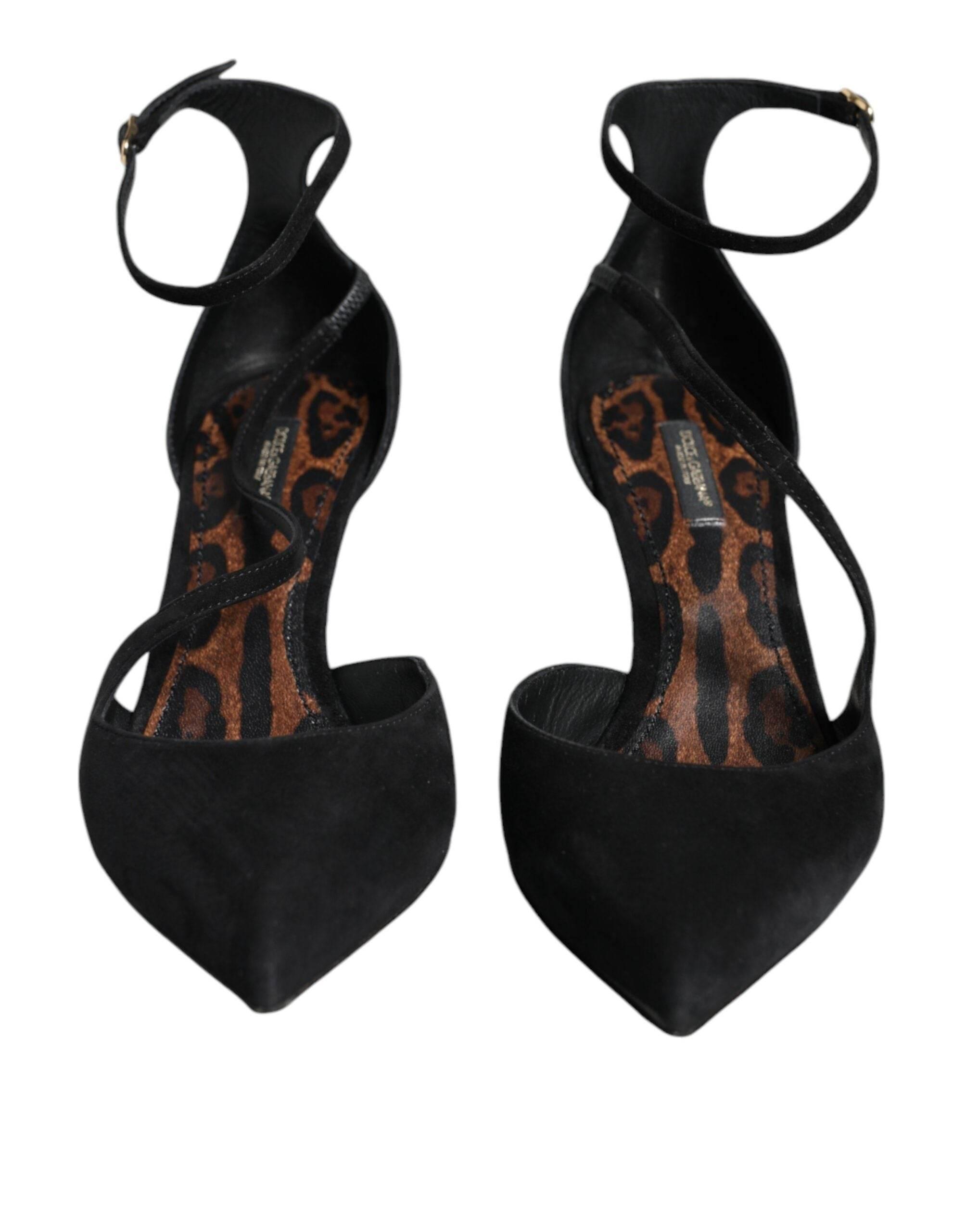 Dolce & Gabbana Black Suede Ankle Strap Heels Pumps Shoes - Hilstor