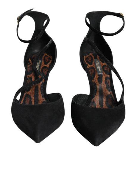 Dolce & Gabbana Black Suede Ankle Strap Heels Pumps Shoes - Hilstor