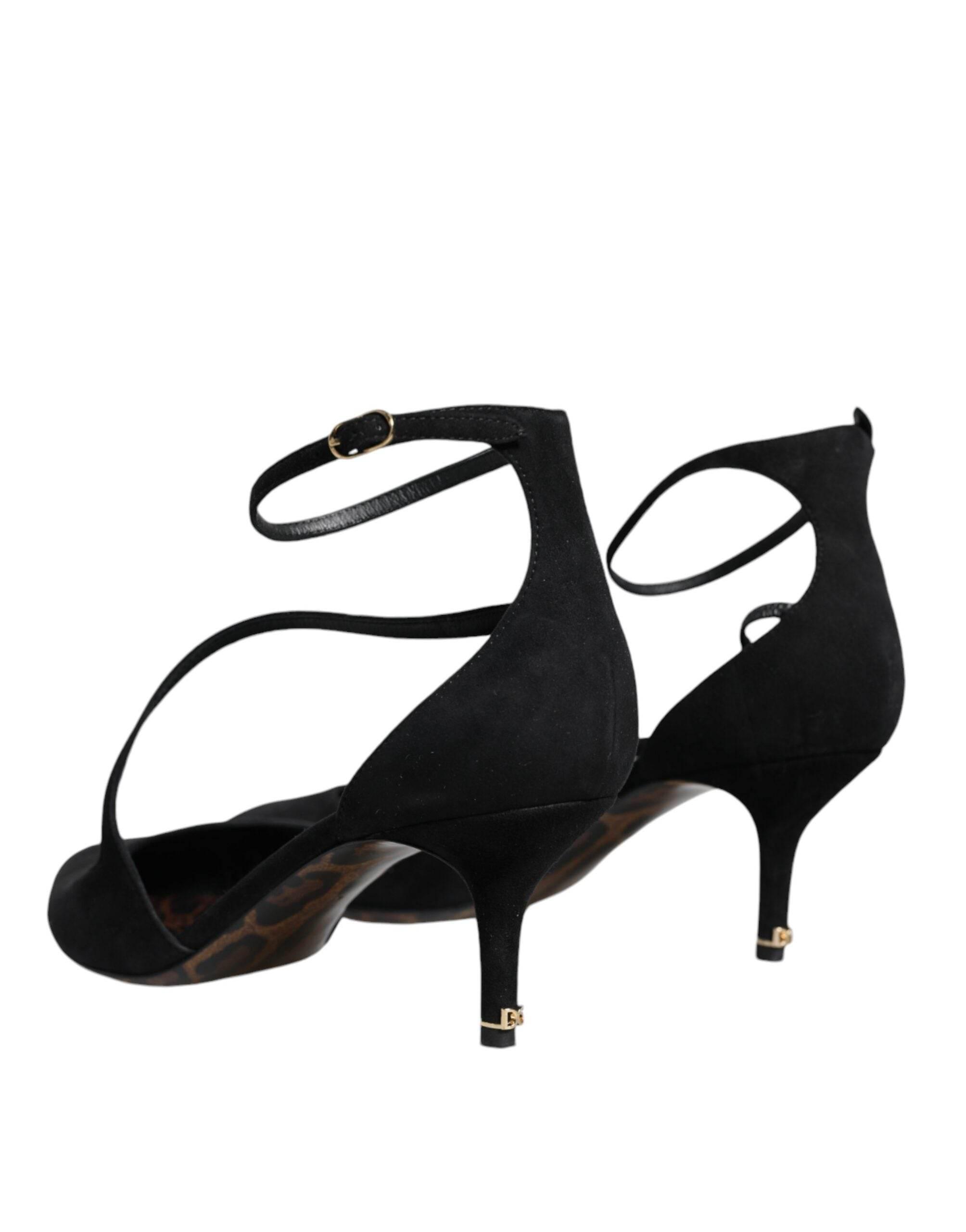 Dolce & Gabbana Black Suede Ankle Strap Heels Pumps Shoes - Hilstor