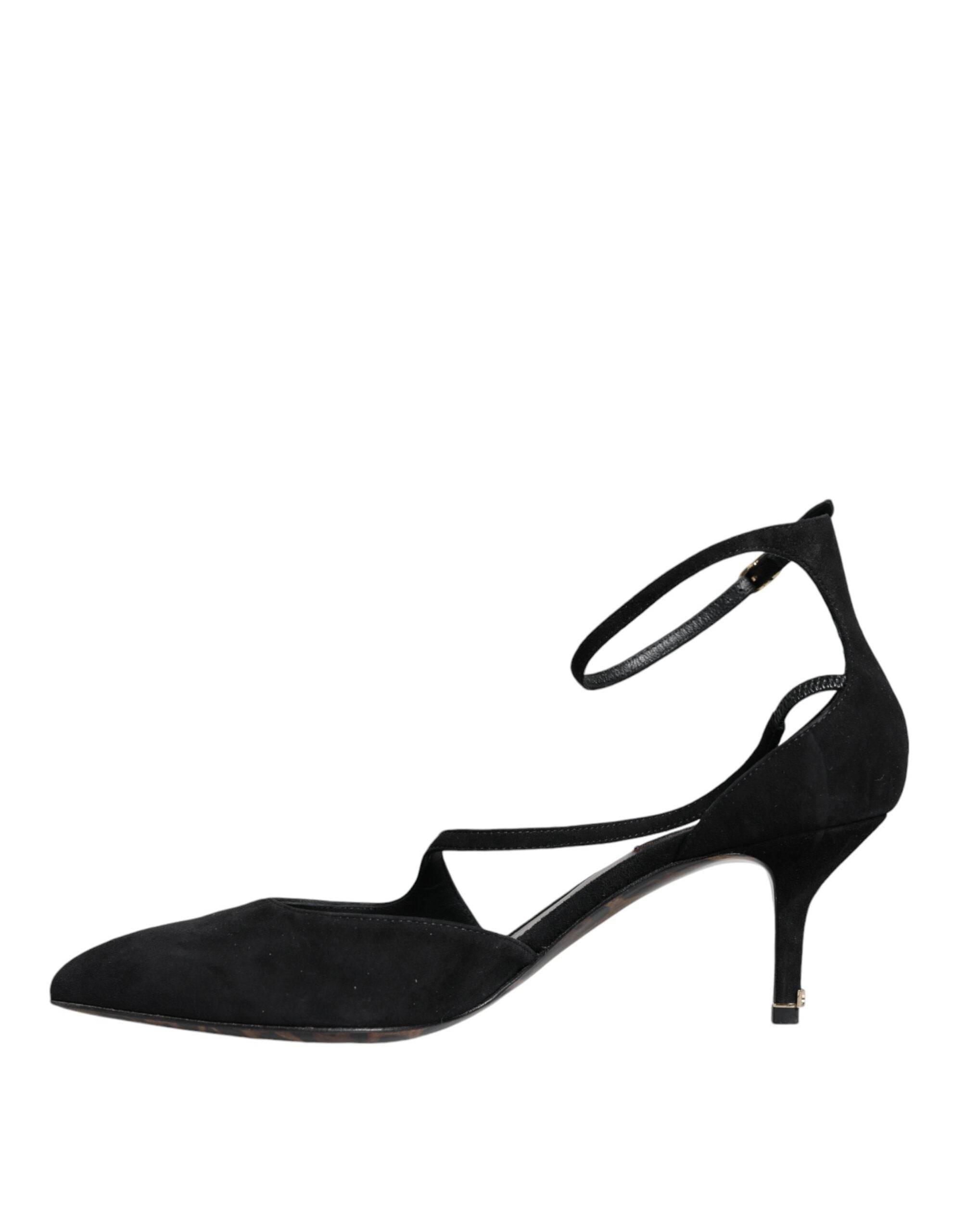 Dolce & Gabbana Black Suede Ankle Strap Heels Pumps Shoes - Hilstor