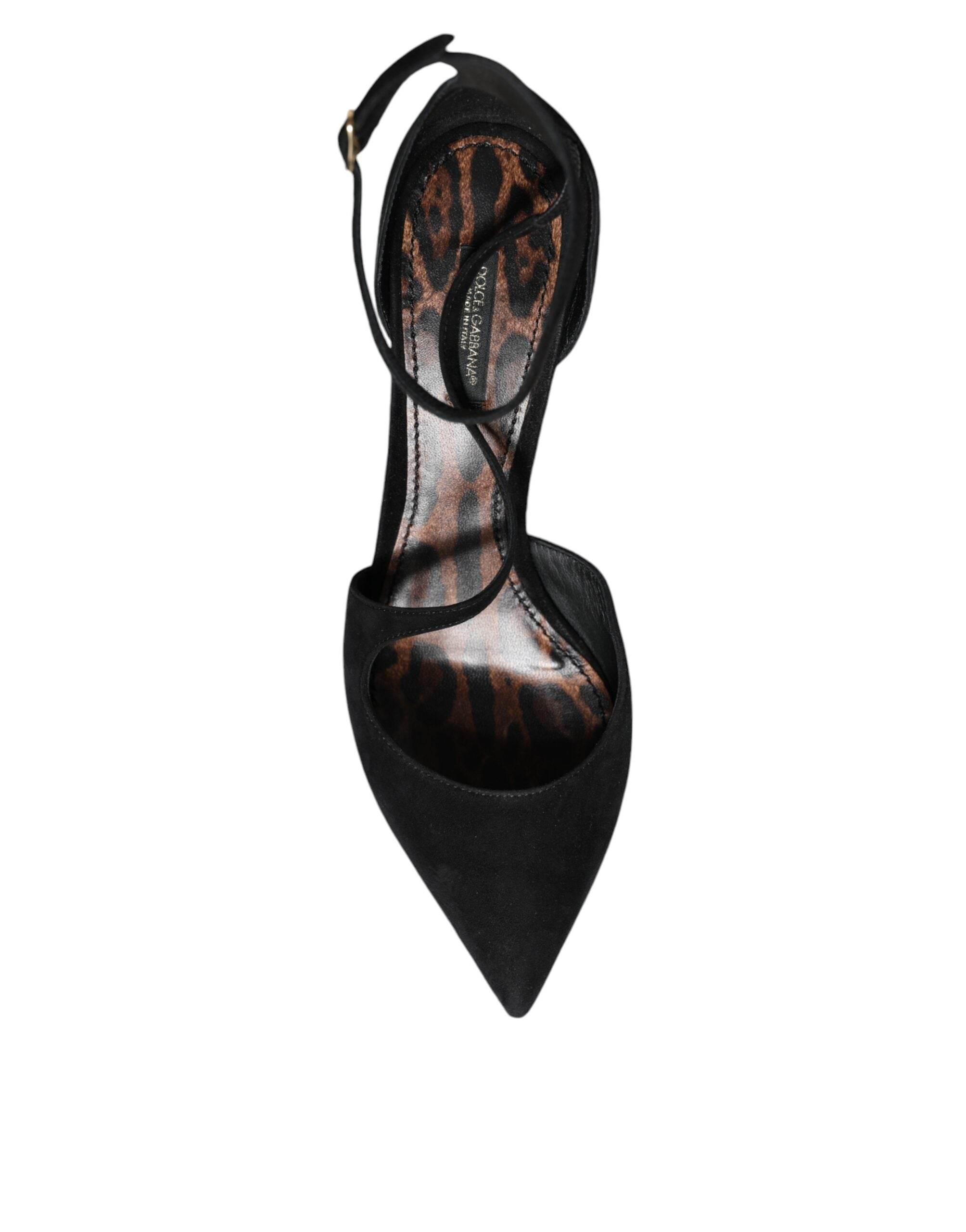 Dolce & Gabbana Black Suede Ankle Strap Heels Pumps Shoes - Hilstor