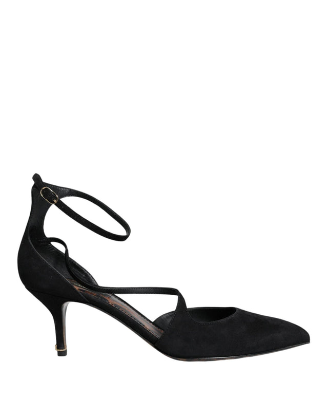 Dolce & Gabbana Black Suede Ankle Strap Heels Pumps Shoes - Hilstor