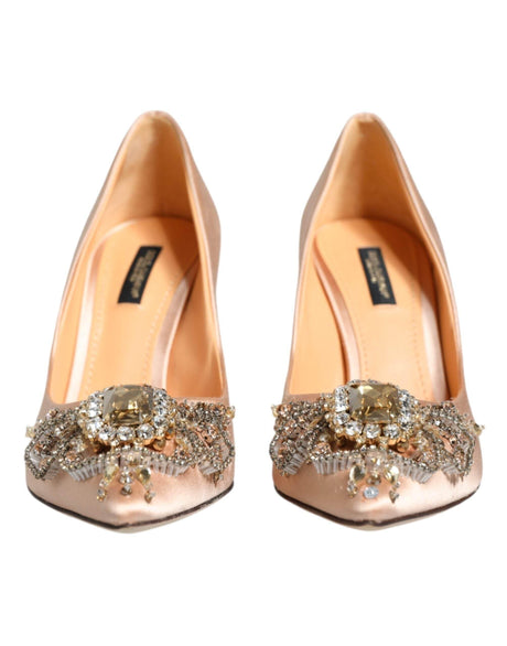 Dolce & Gabbana Beige Satin Crystal High Heels Pumps Shoes - Hilstor