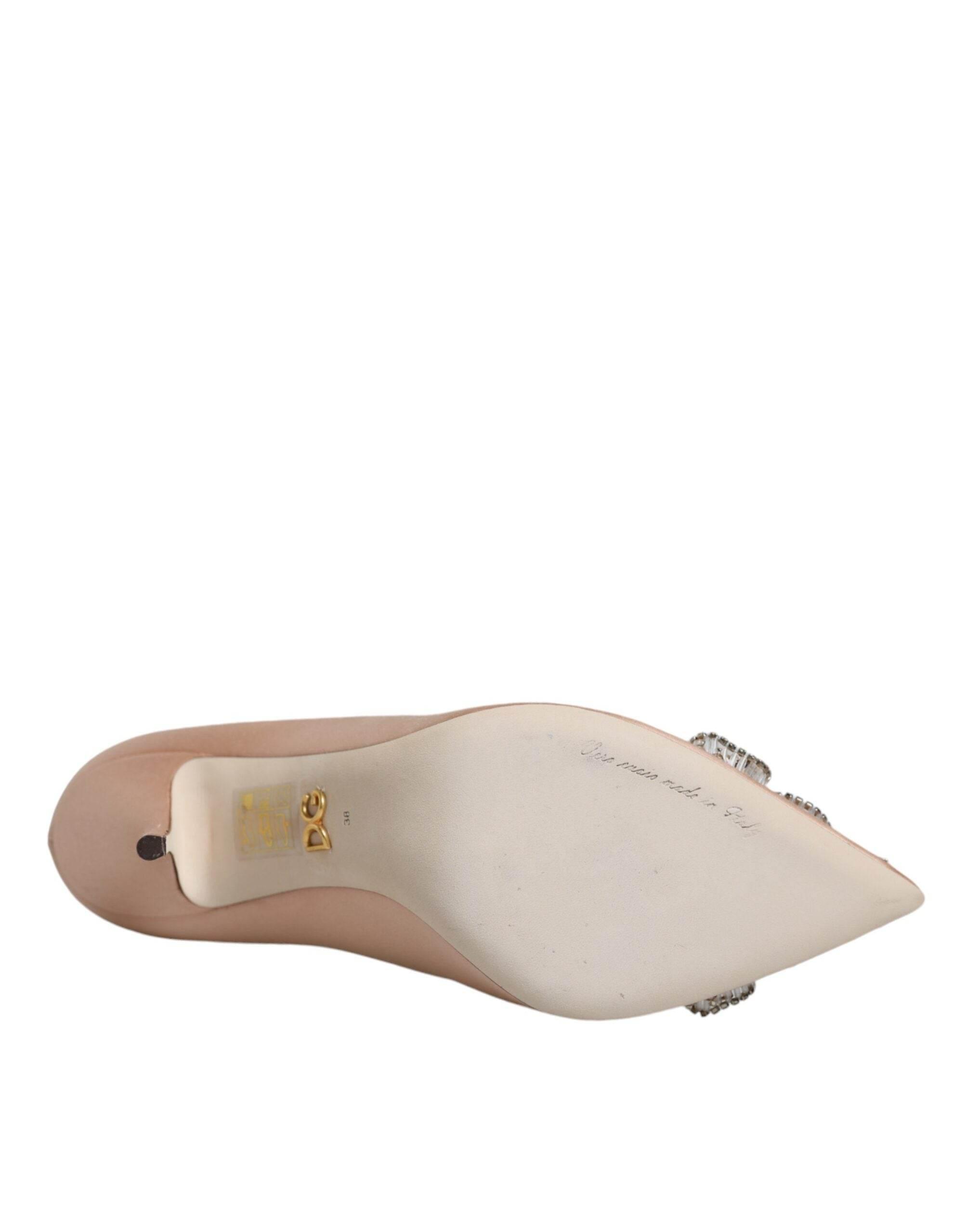 Dolce & Gabbana Beige Satin Crystal High Heels Pumps Shoes - Hilstor