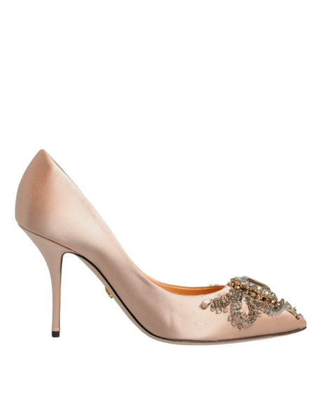 Dolce & Gabbana Beige Satin Crystal High Heels Pumps Shoes - Hilstor