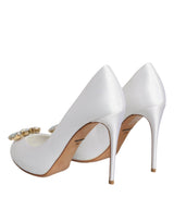 Dolce & Gabbana White Crystals Peep Toe Satin Pumps Shoes - Hilstor