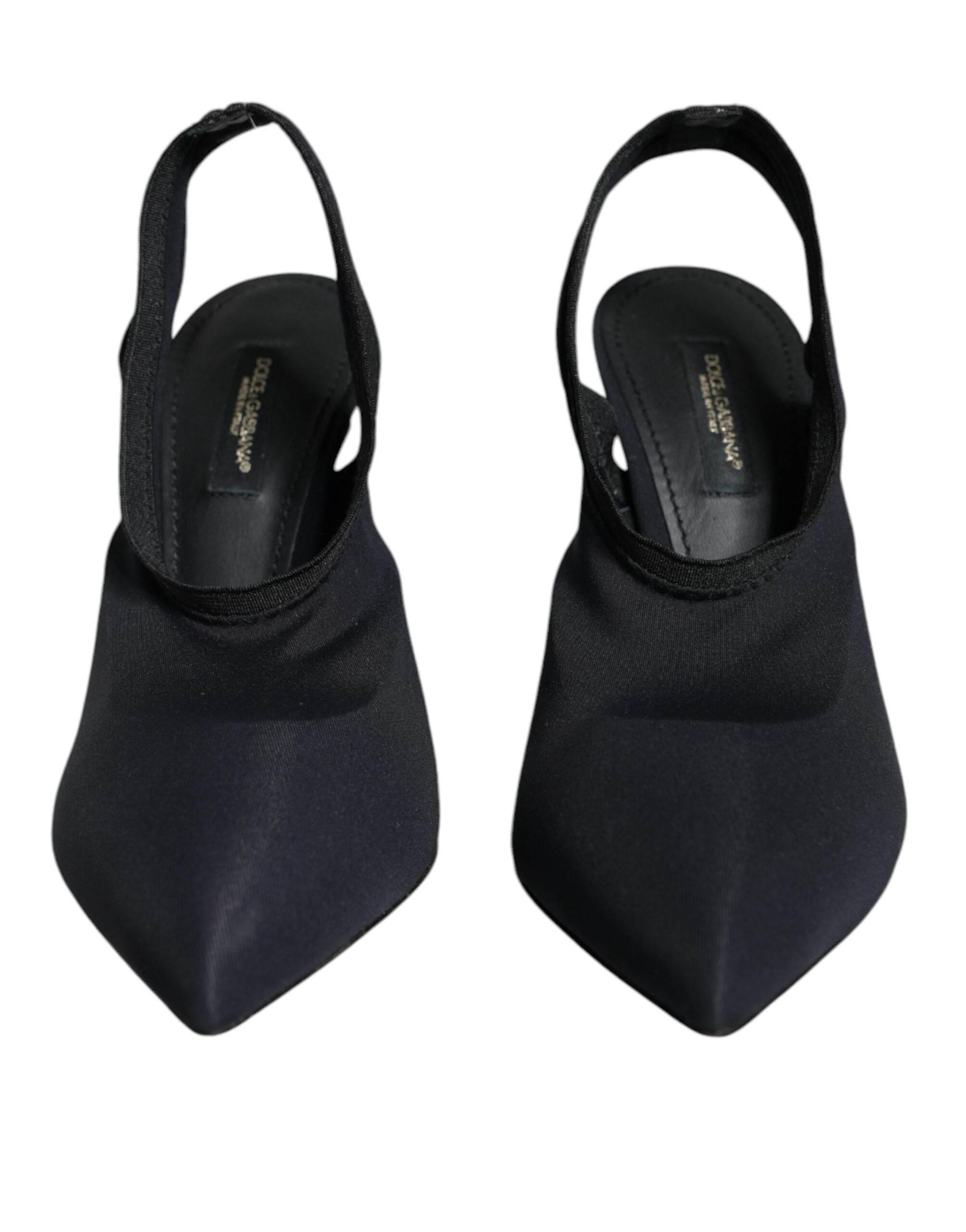 Dolce & Gabbana Black Jersey Stretch Heels Slingback Shoes - Hilstor