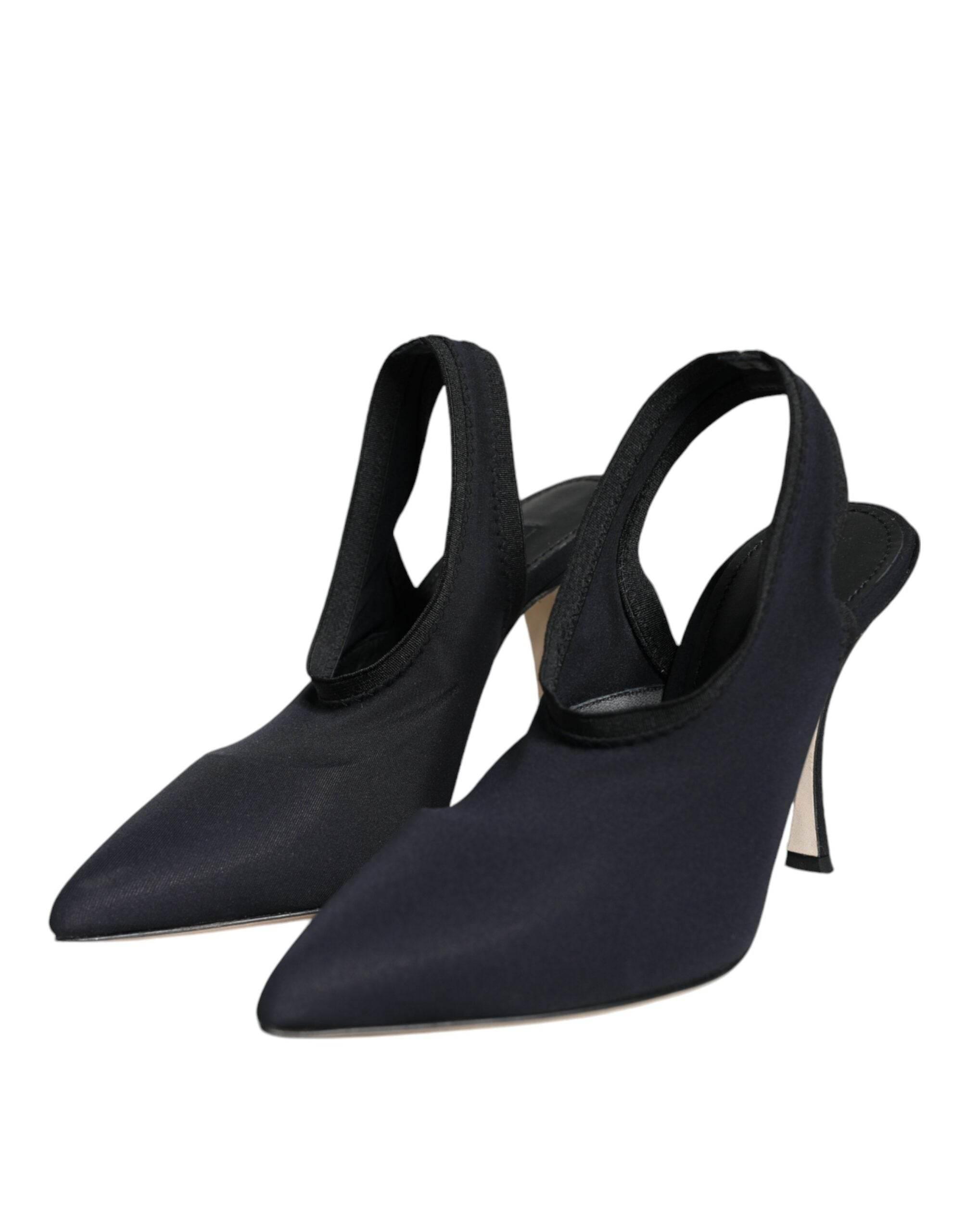 Dolce & Gabbana Black Jersey Stretch Heels Slingback Shoes - Hilstor