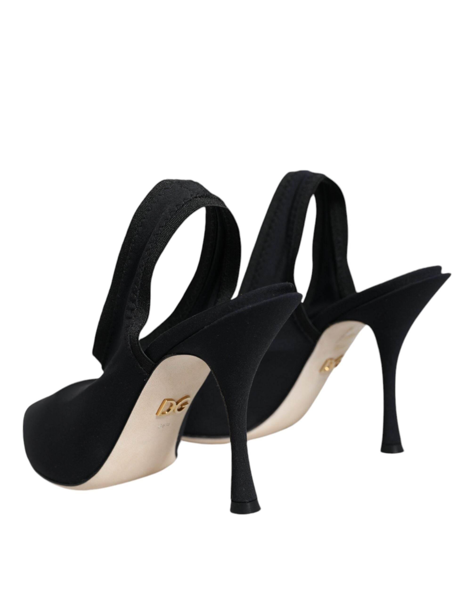 Dolce & Gabbana Black Jersey Stretch Heels Slingback Shoes - Hilstor