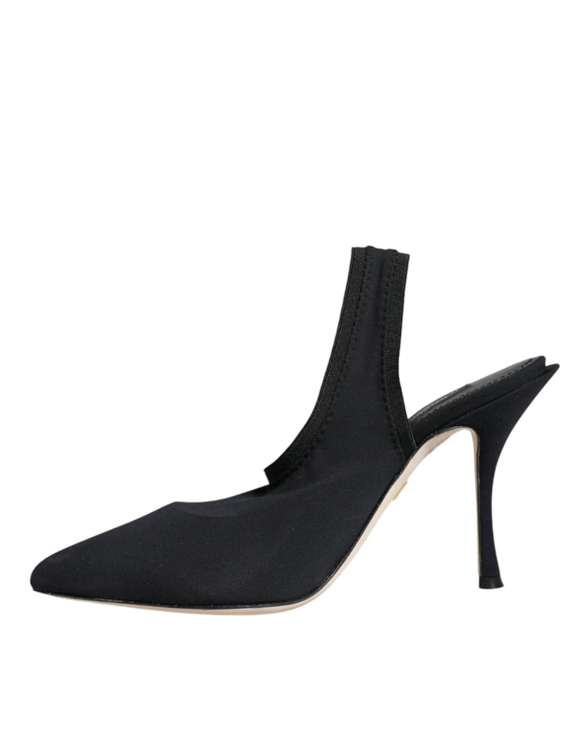 Dolce & Gabbana Black Jersey Stretch Heels Slingback Shoes - Hilstor