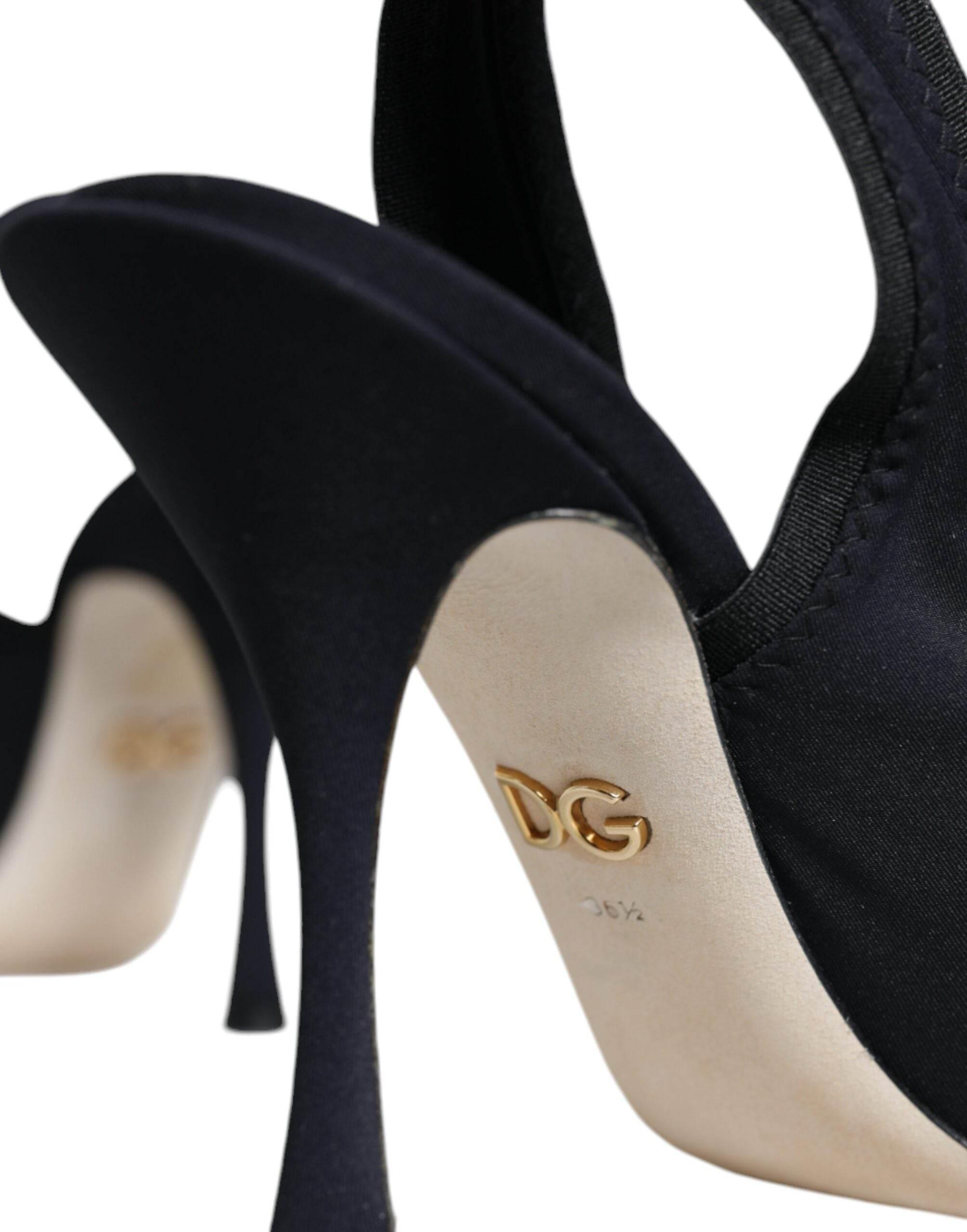 Dolce & Gabbana Black Jersey Stretch Heels Slingback Shoes - Hilstor