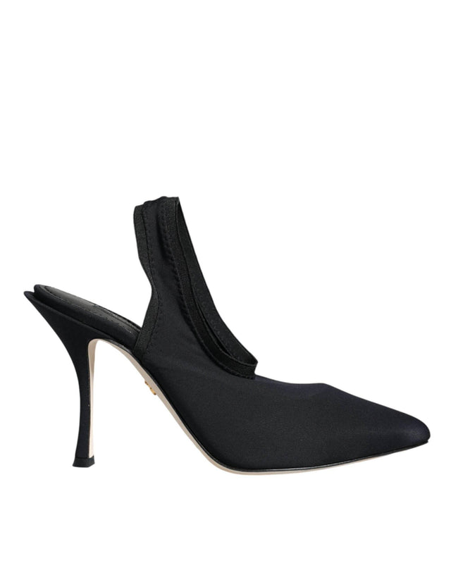 Dolce & Gabbana Black Jersey Stretch Heels Slingback Shoes - Hilstor