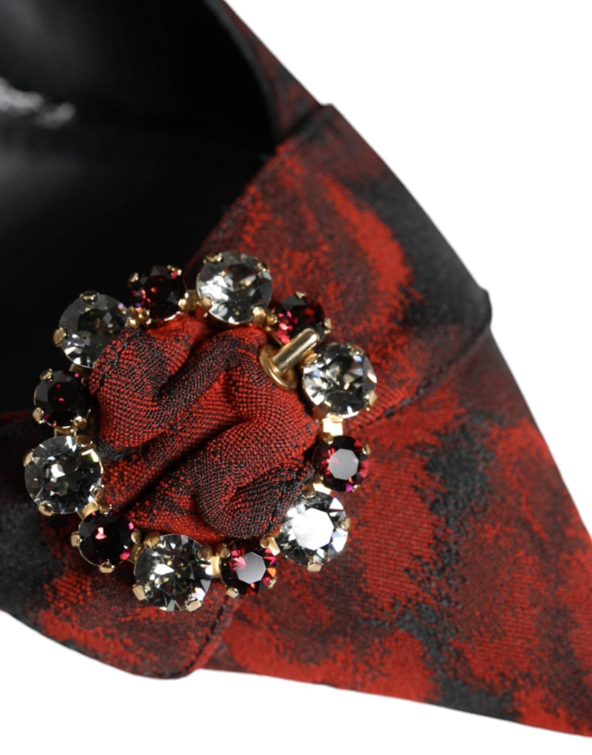 Dolce & Gabbana Black Red Floral Crystal Heel Slingback Shoes - Hilstor