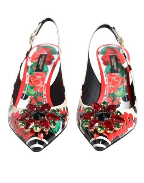 Dolce & Gabbana Multicolor Crystal Heels Slingback Shoes - Hilstor