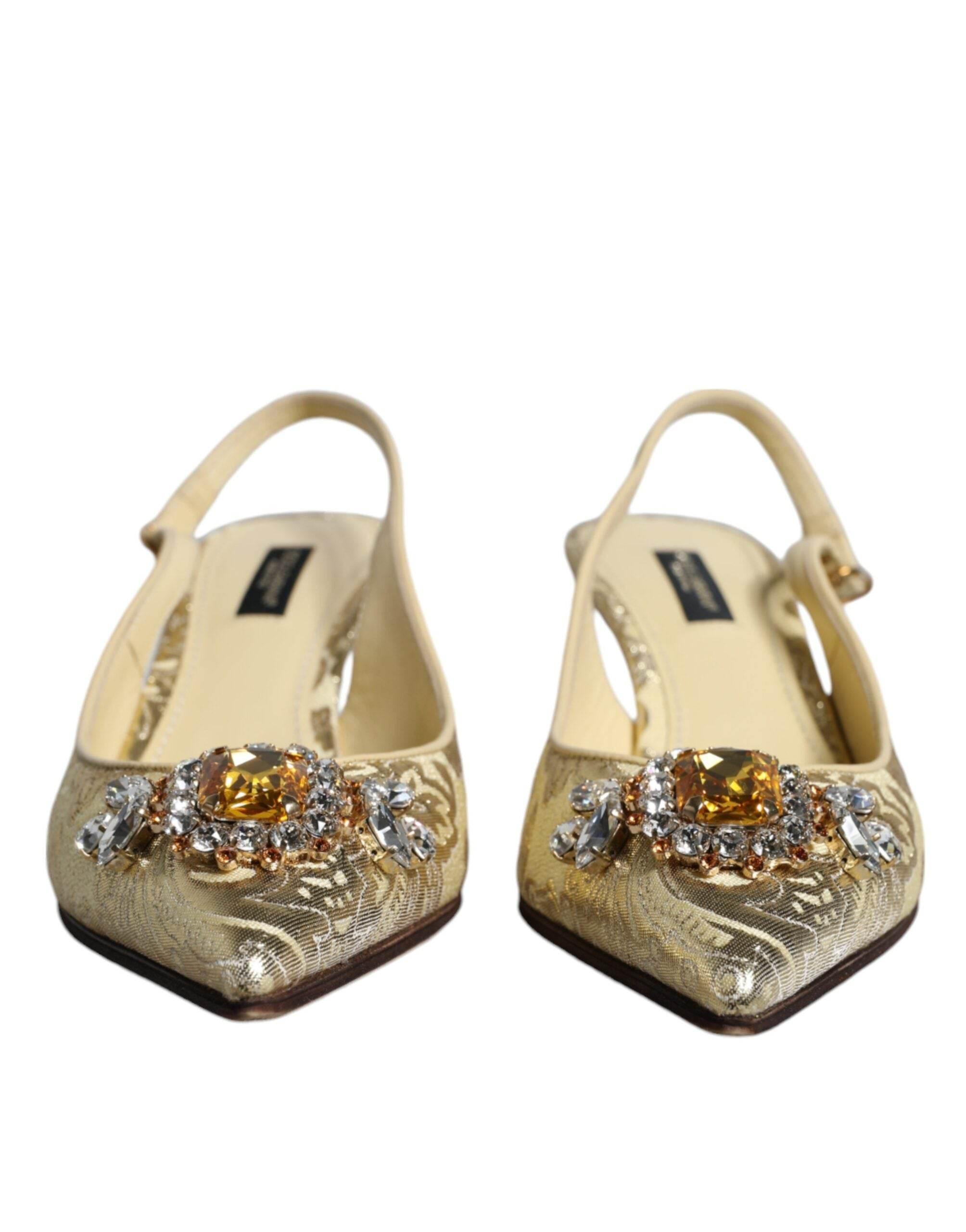 Dolce & Gabbana Gold Crystal Pumps Heels Slingbacks Shoes - Hilstor