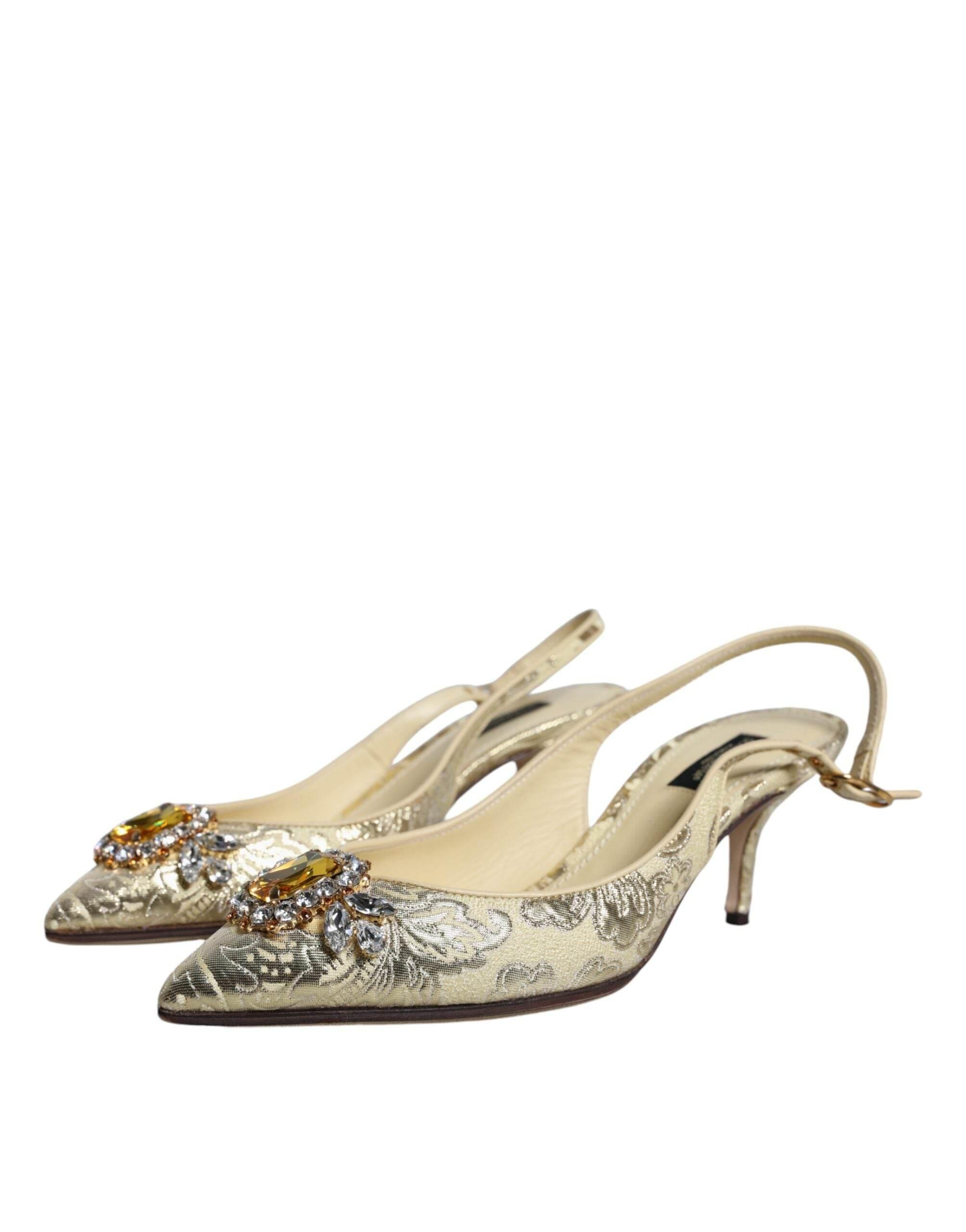 Dolce & Gabbana Gold Crystal Pumps Heels Slingbacks Shoes - Hilstor