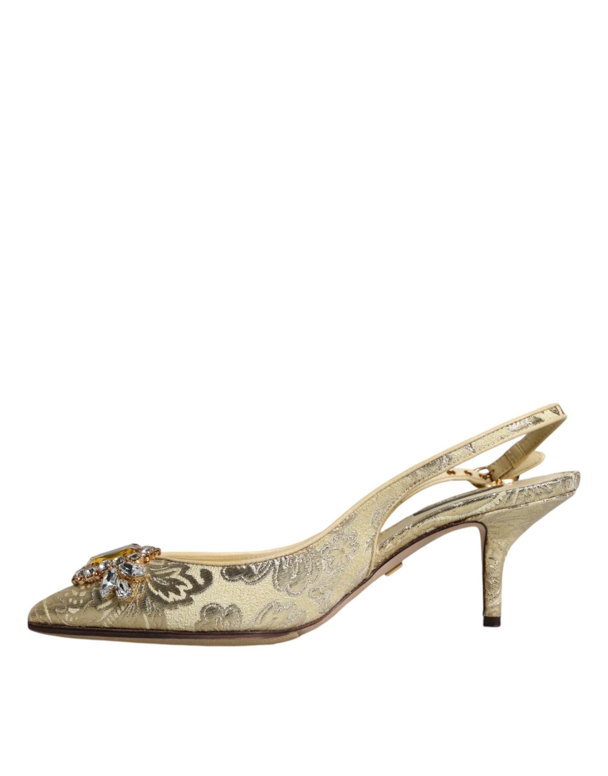 Dolce & Gabbana Gold Crystal Pumps Heels Slingbacks Shoes - Hilstor