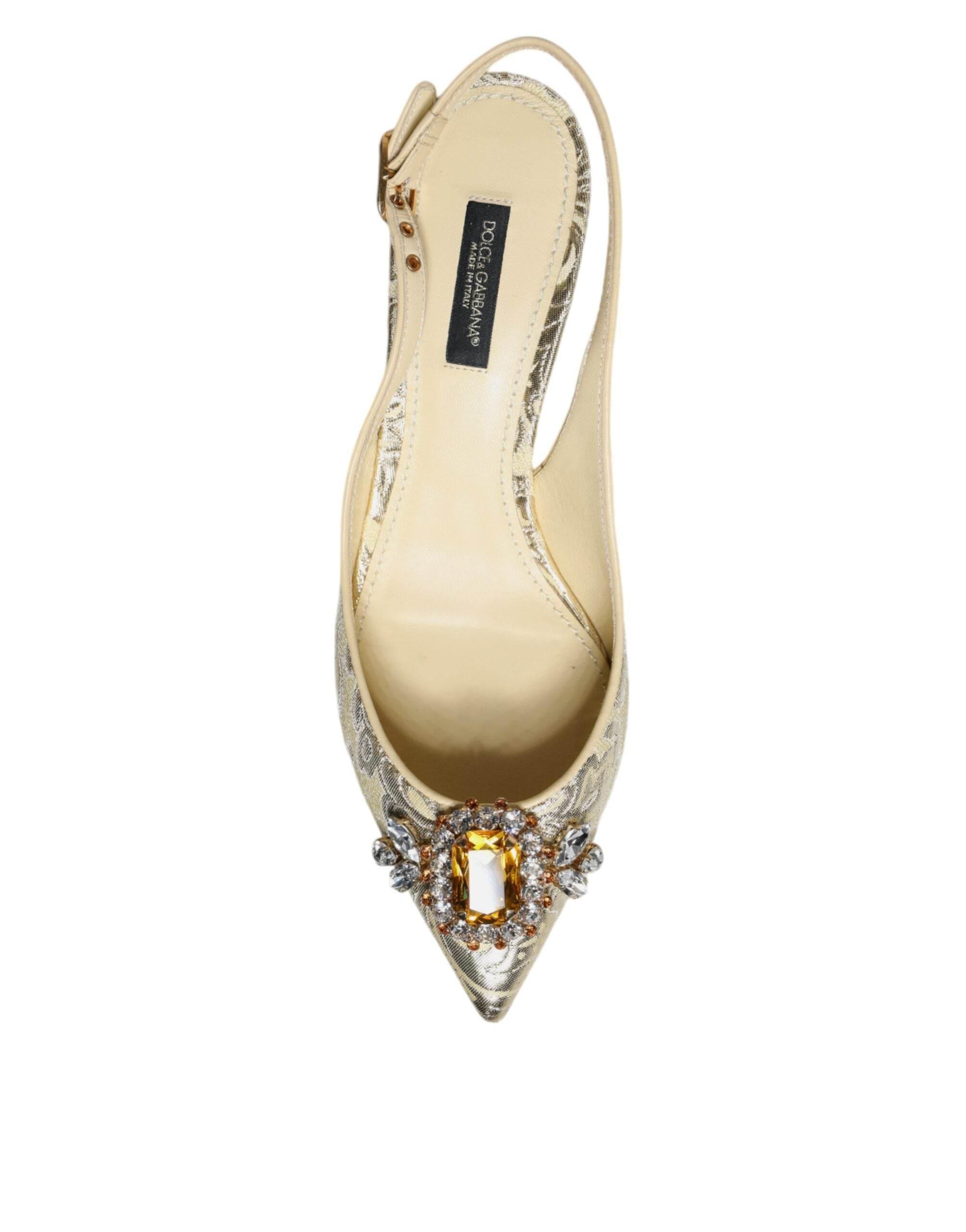 Dolce & Gabbana Gold Crystal Pumps Heels Slingbacks Shoes - Hilstor