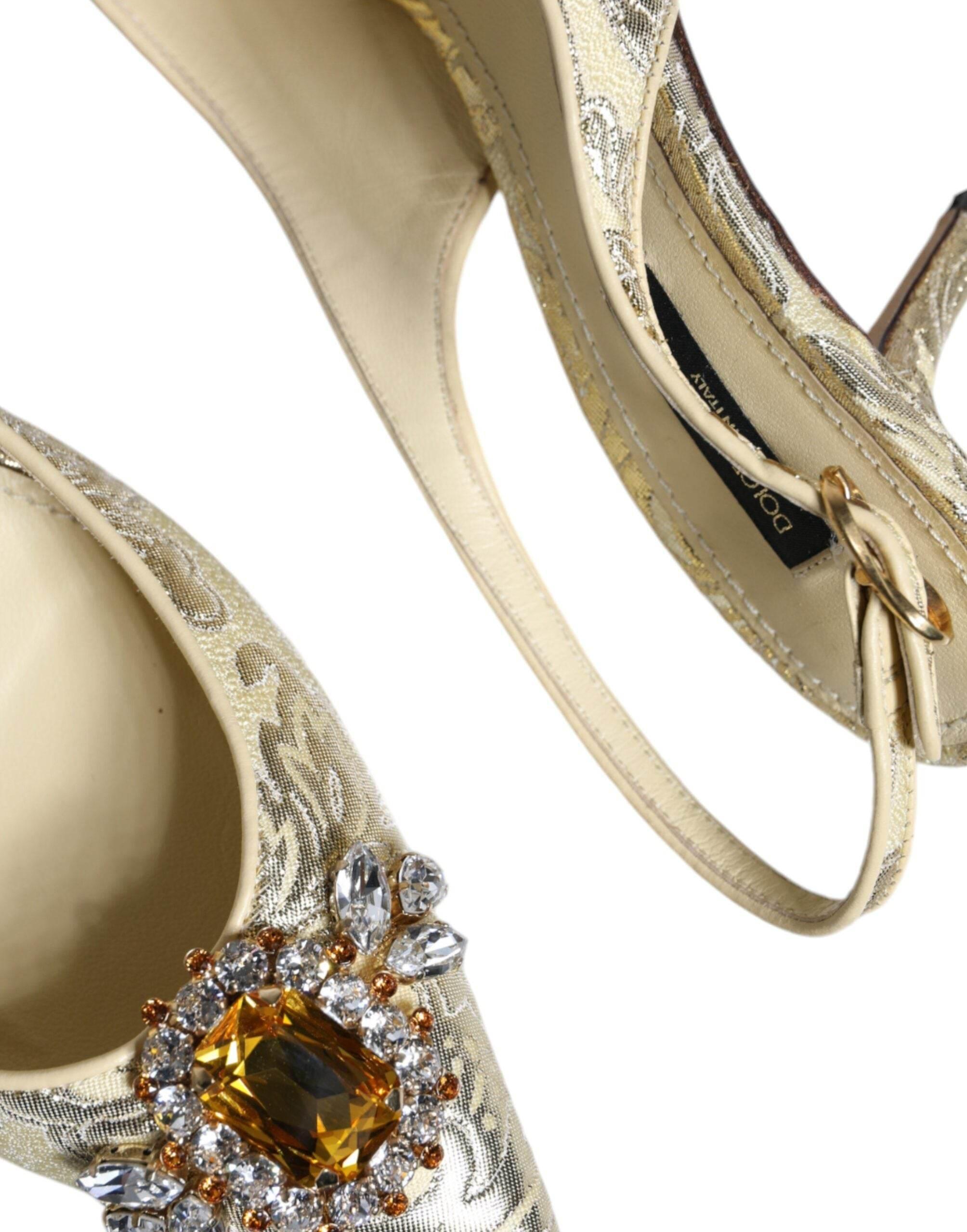 Dolce & Gabbana Gold Crystal Pumps Heels Slingbacks Shoes - Hilstor