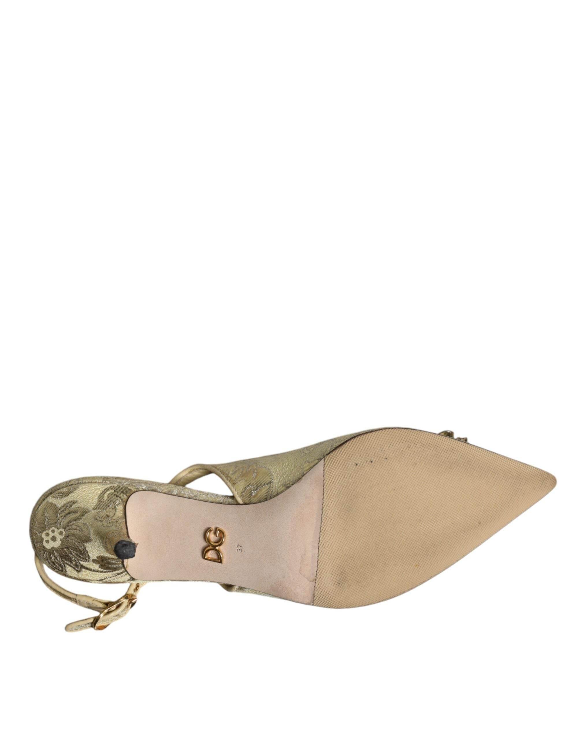 Dolce & Gabbana Gold Crystal Pumps Heels Slingbacks Shoes - Hilstor