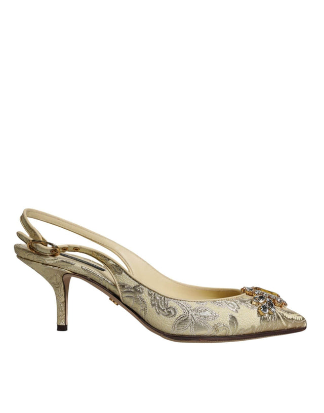 Dolce & Gabbana Gold Crystal Pumps Heels Slingbacks Shoes - Hilstor