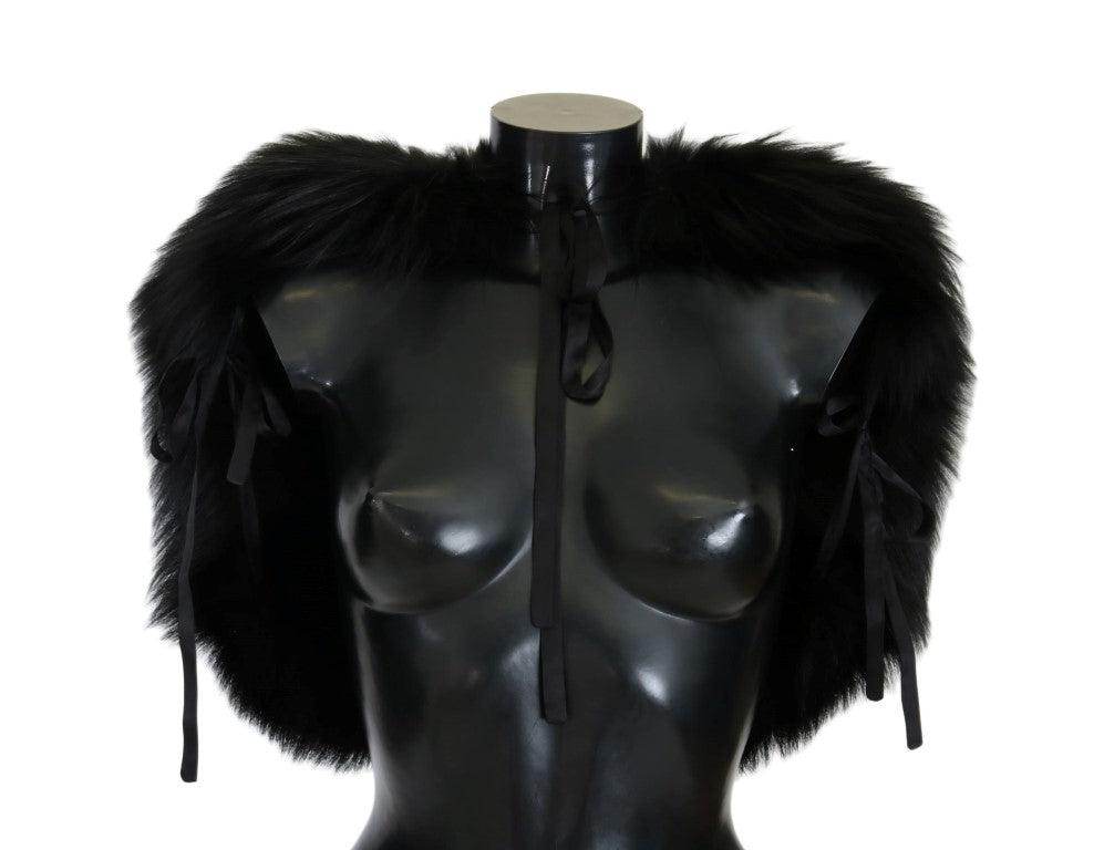 Dolce & Gabbana Black Silver Fox Fur Scarf - Hilstor