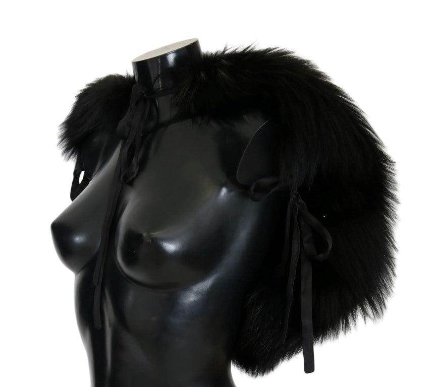 Dolce & Gabbana Black Silver Fox Fur Scarf - Hilstor