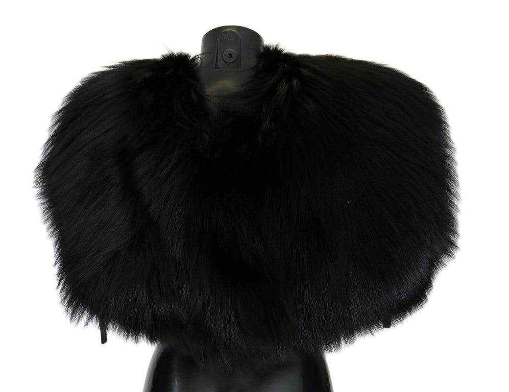 Dolce & Gabbana Black Silver Fox Fur Scarf - Hilstor