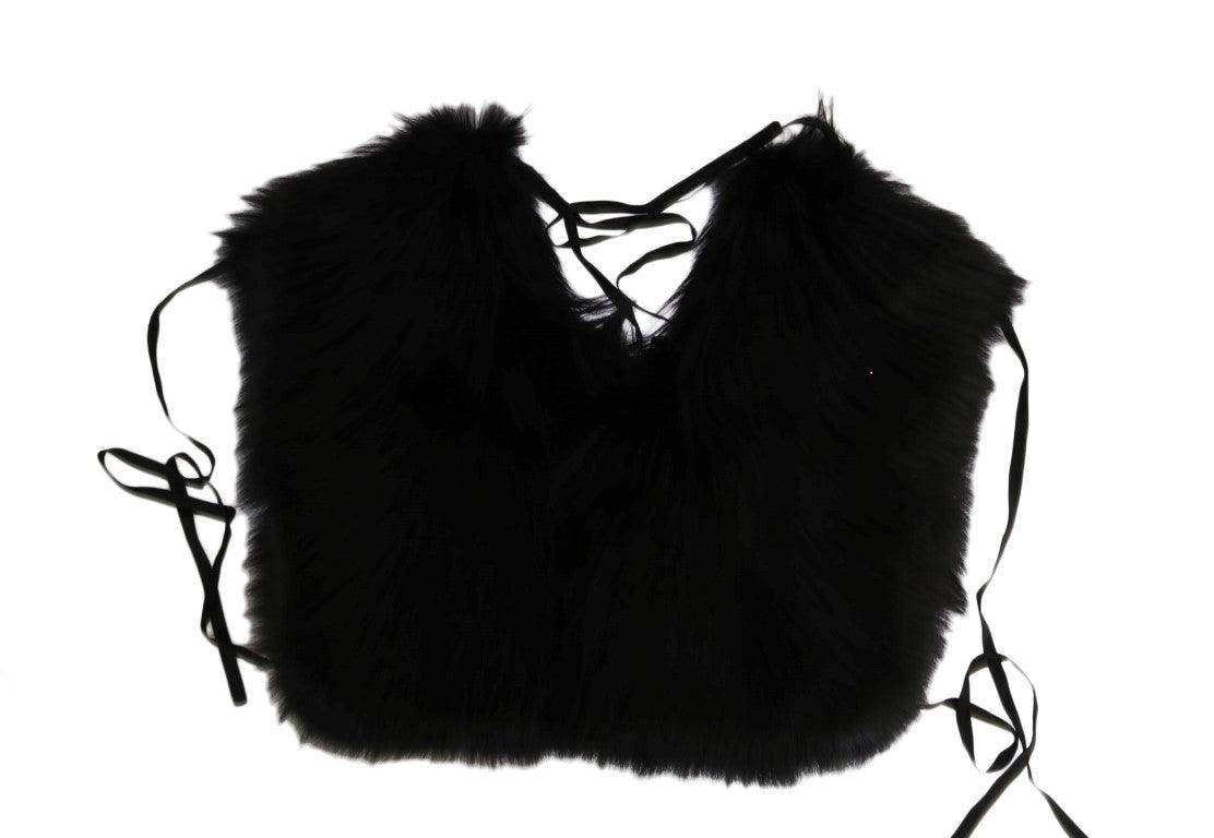 Dolce & Gabbana Black Silver Fox Fur Scarf - Hilstor