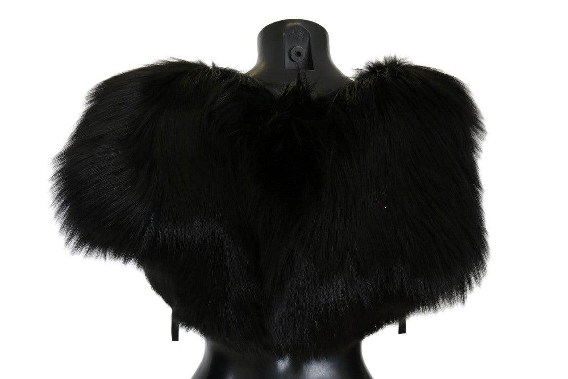 Dolce & Gabbana Black Silver Fox Fur Scarf - Hilstor