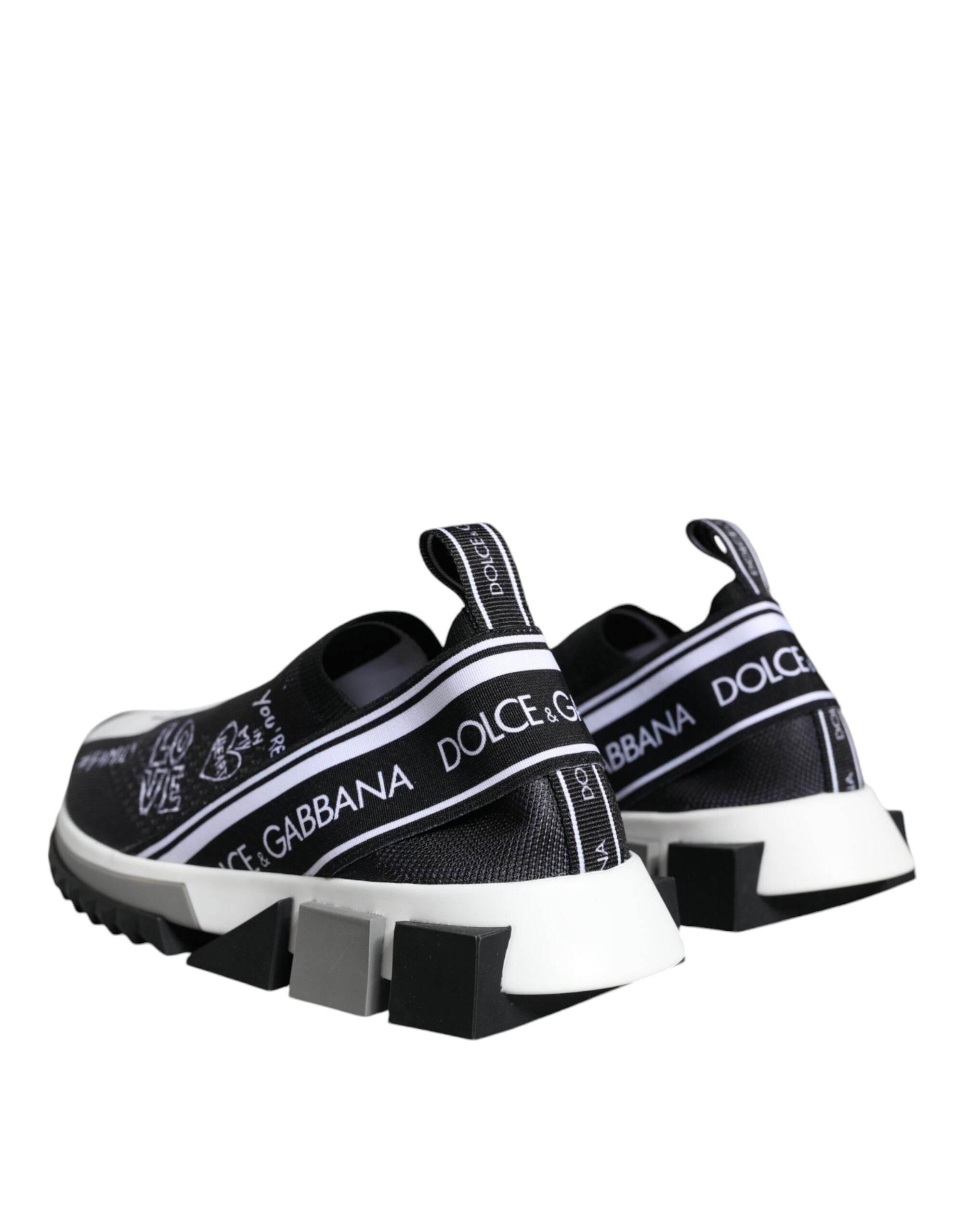 Dolce & Gabbana Black White Sorrento Low Top Sneakers Shoes - Hilstor