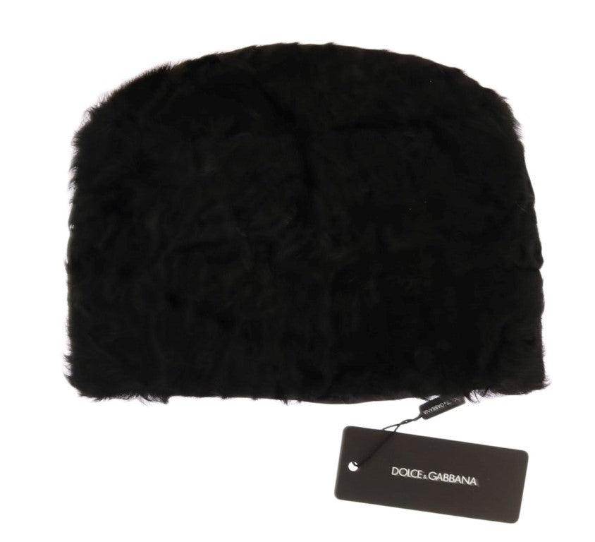 Dolce & Gabbana Black Xiangao Lamb Fur Beanie - Hilstor