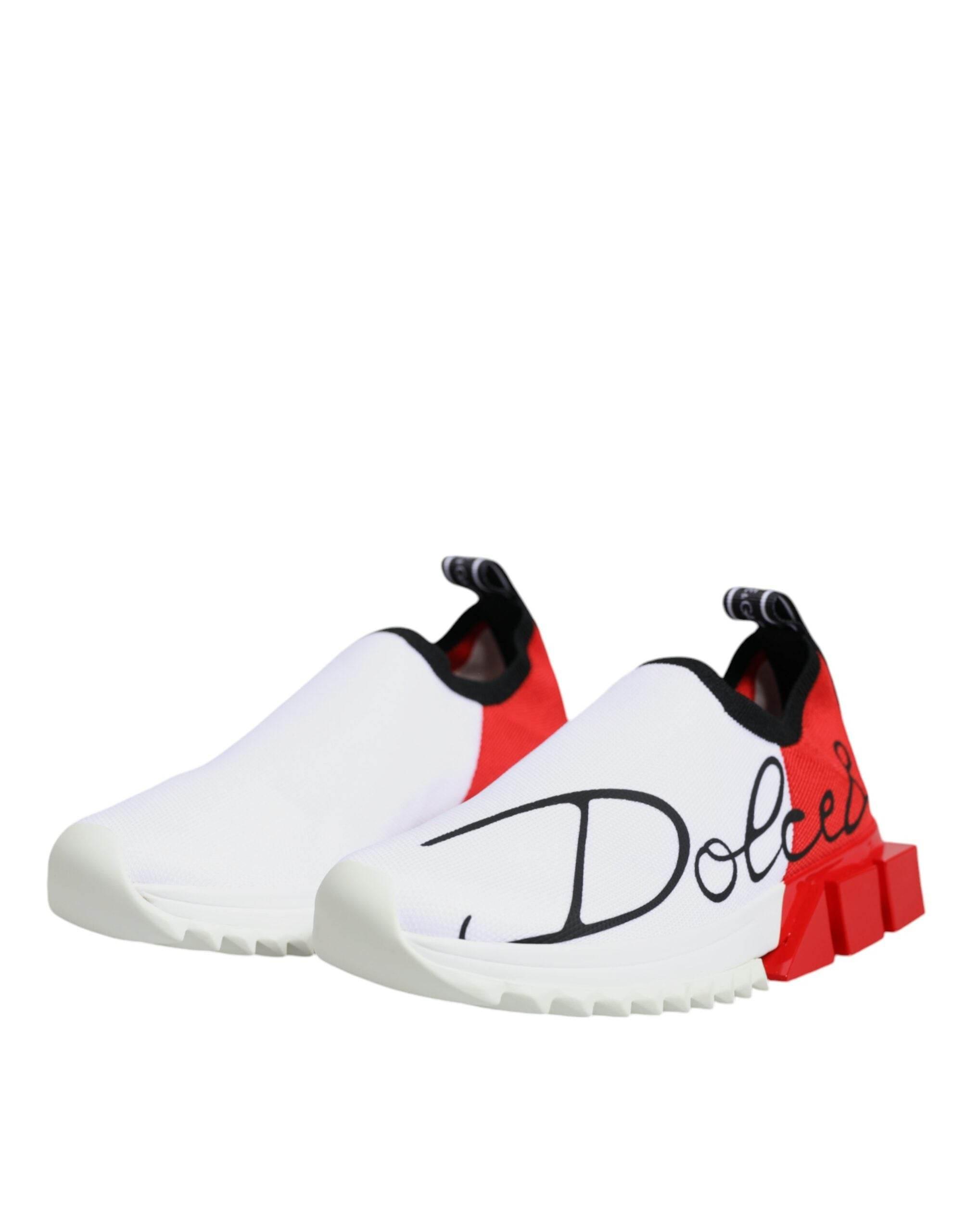 Dolce & Gabbana White Red Low Top Sorrento Men Sneakers Shoes - Hilstor