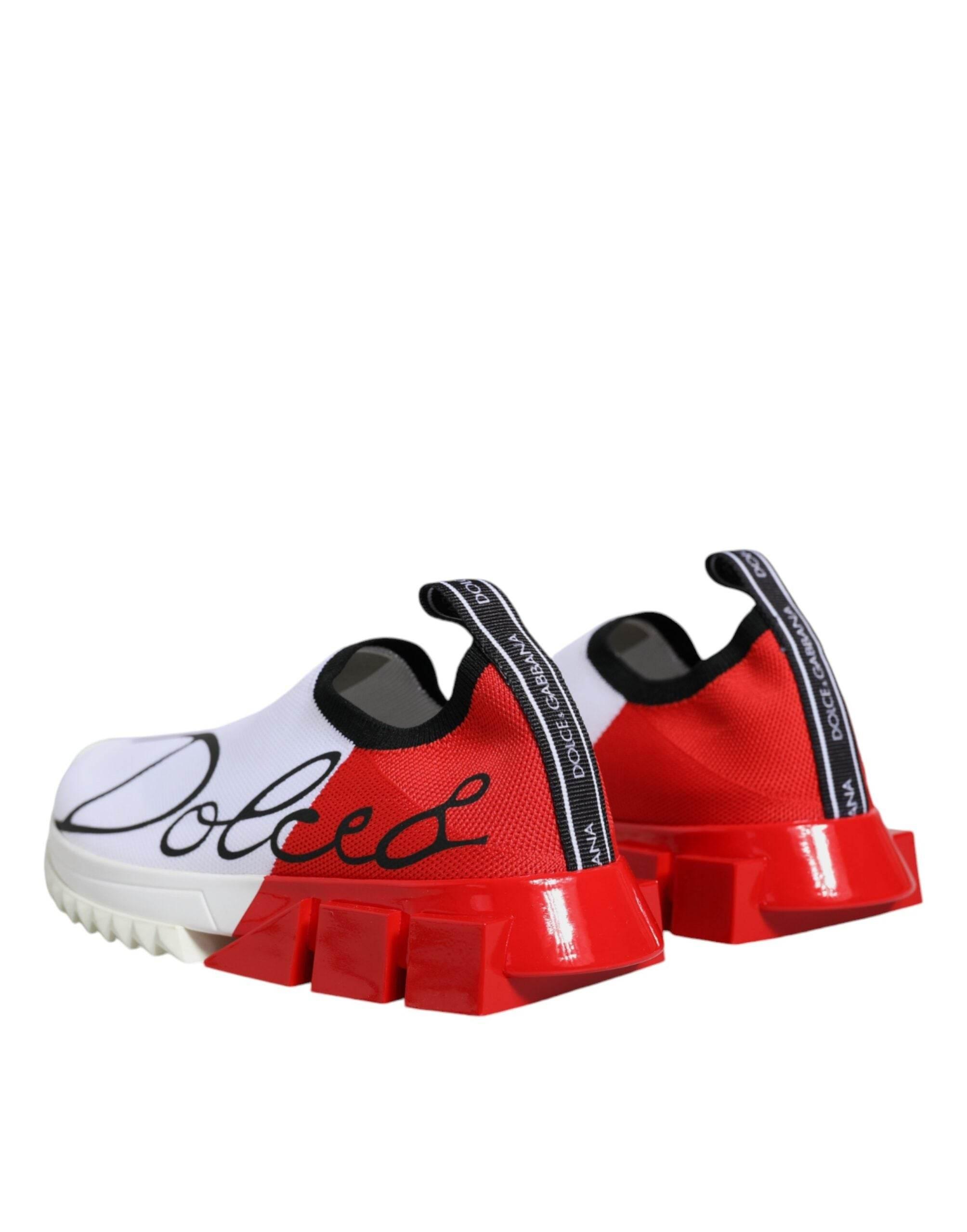 Dolce & Gabbana White Red Low Top Sorrento Men Sneakers Shoes - Hilstor