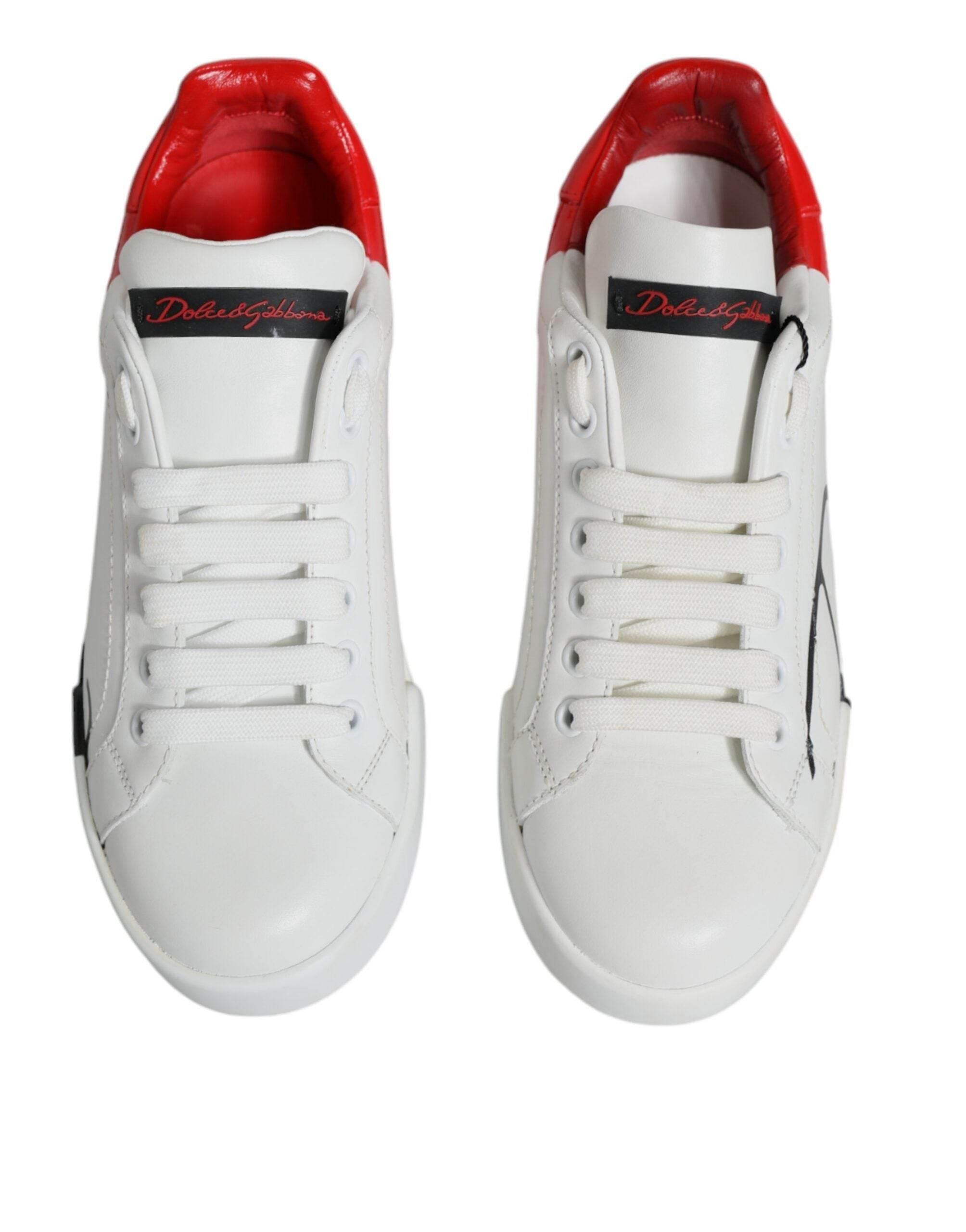 Dolce & Gabbana White Red Portofino Low Top Sneakers Shoes - Hilstor