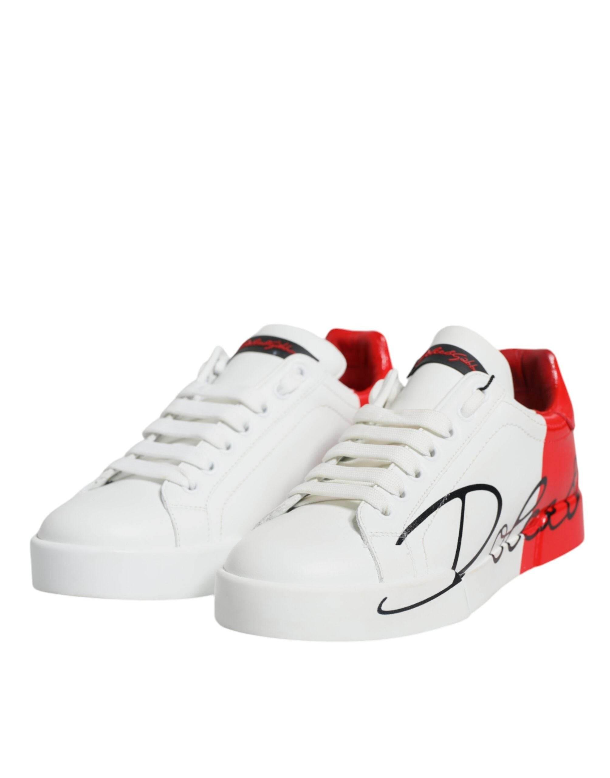 Dolce & Gabbana White Red Portofino Low Top Sneakers Shoes - Hilstor