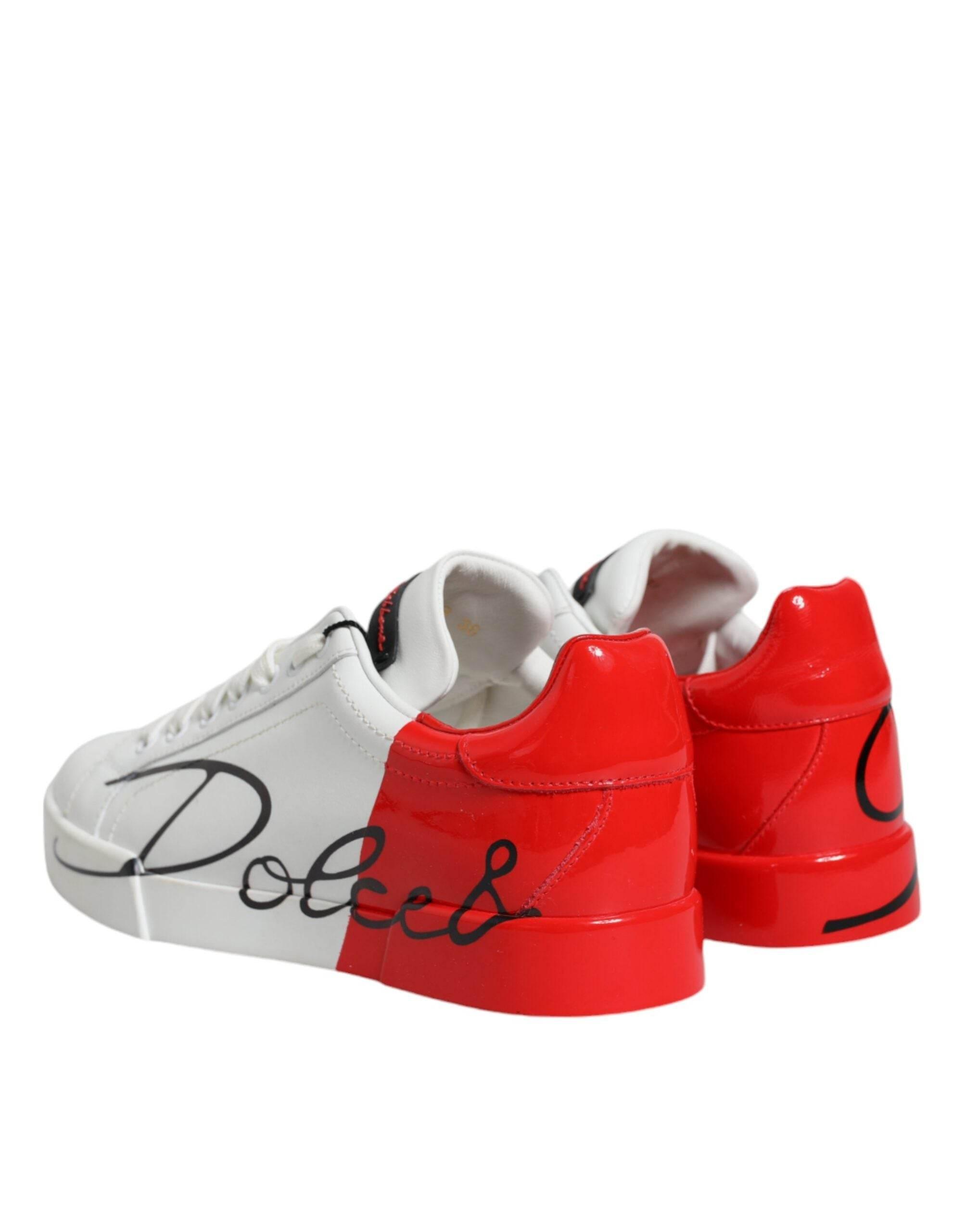 Dolce & Gabbana White Red Portofino Low Top Sneakers Shoes - Hilstor
