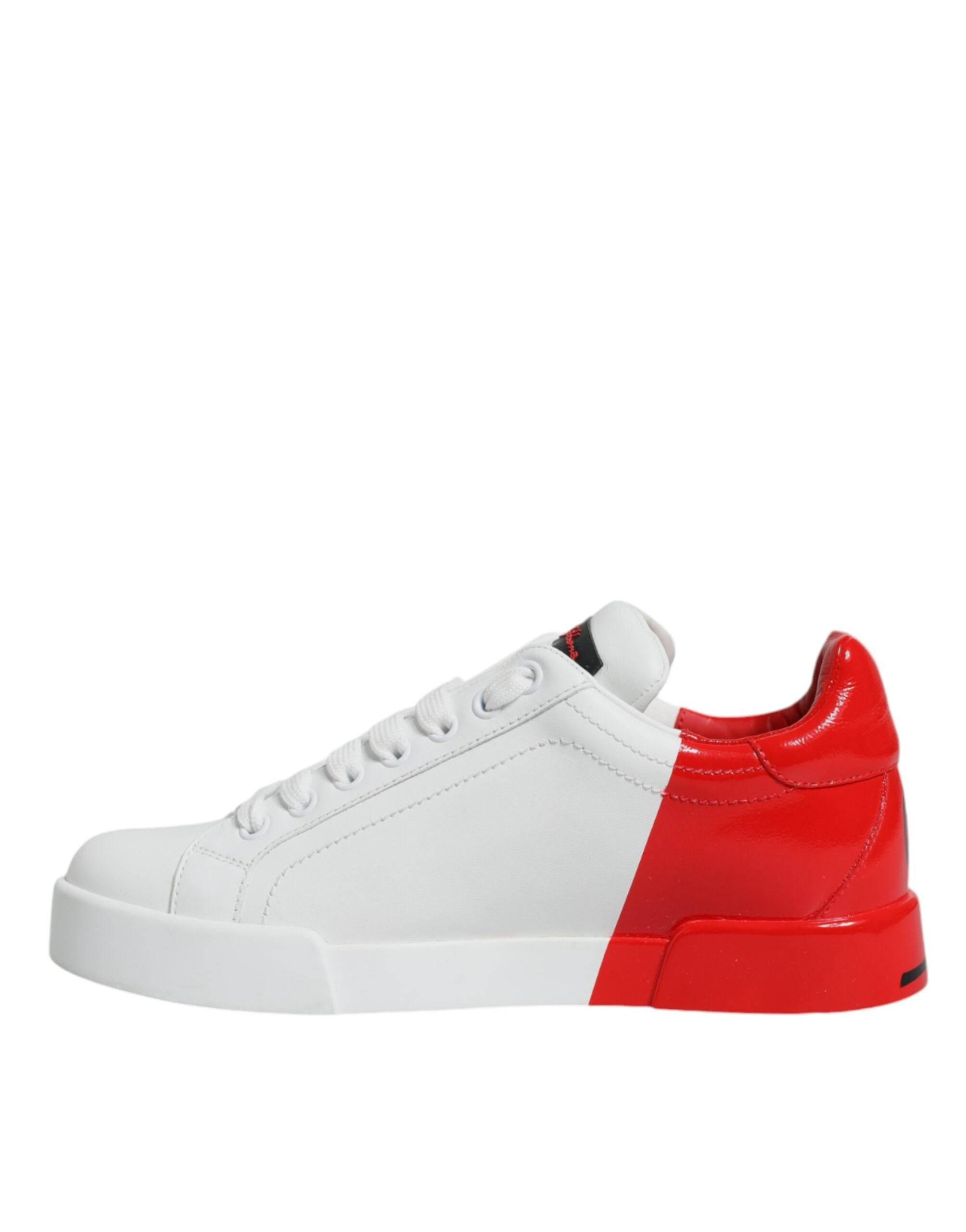 Dolce & Gabbana White Red Portofino Low Top Sneakers Shoes - Hilstor