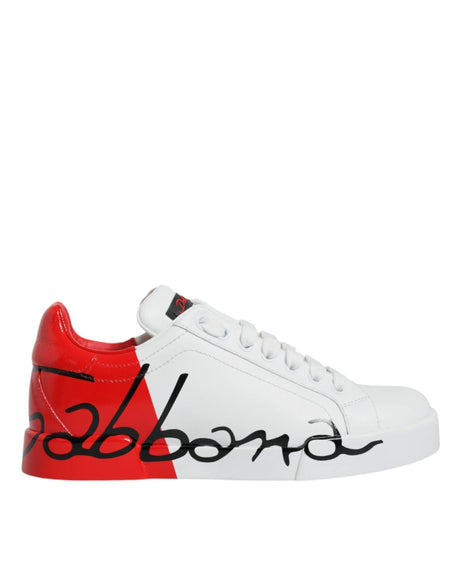 Dolce & Gabbana White Red Portofino Low Top Sneakers Shoes - Hilstor