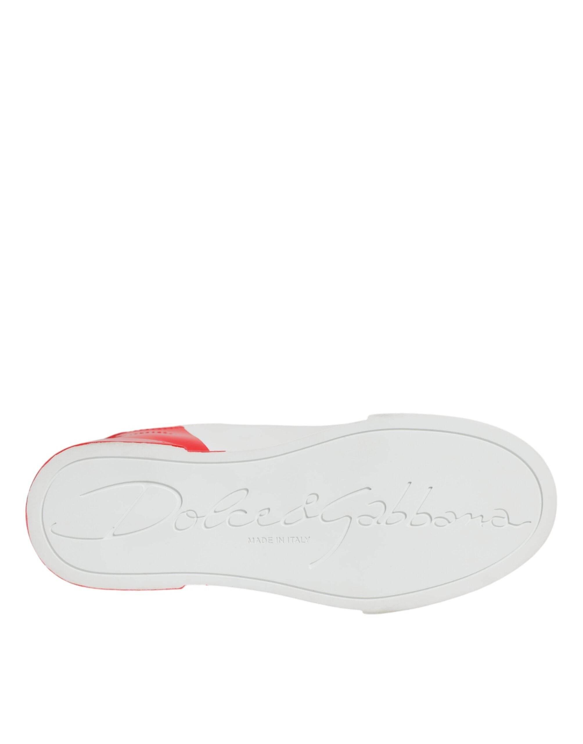 Dolce & Gabbana White Red Portofino Low Top Sneakers Shoes - Hilstor