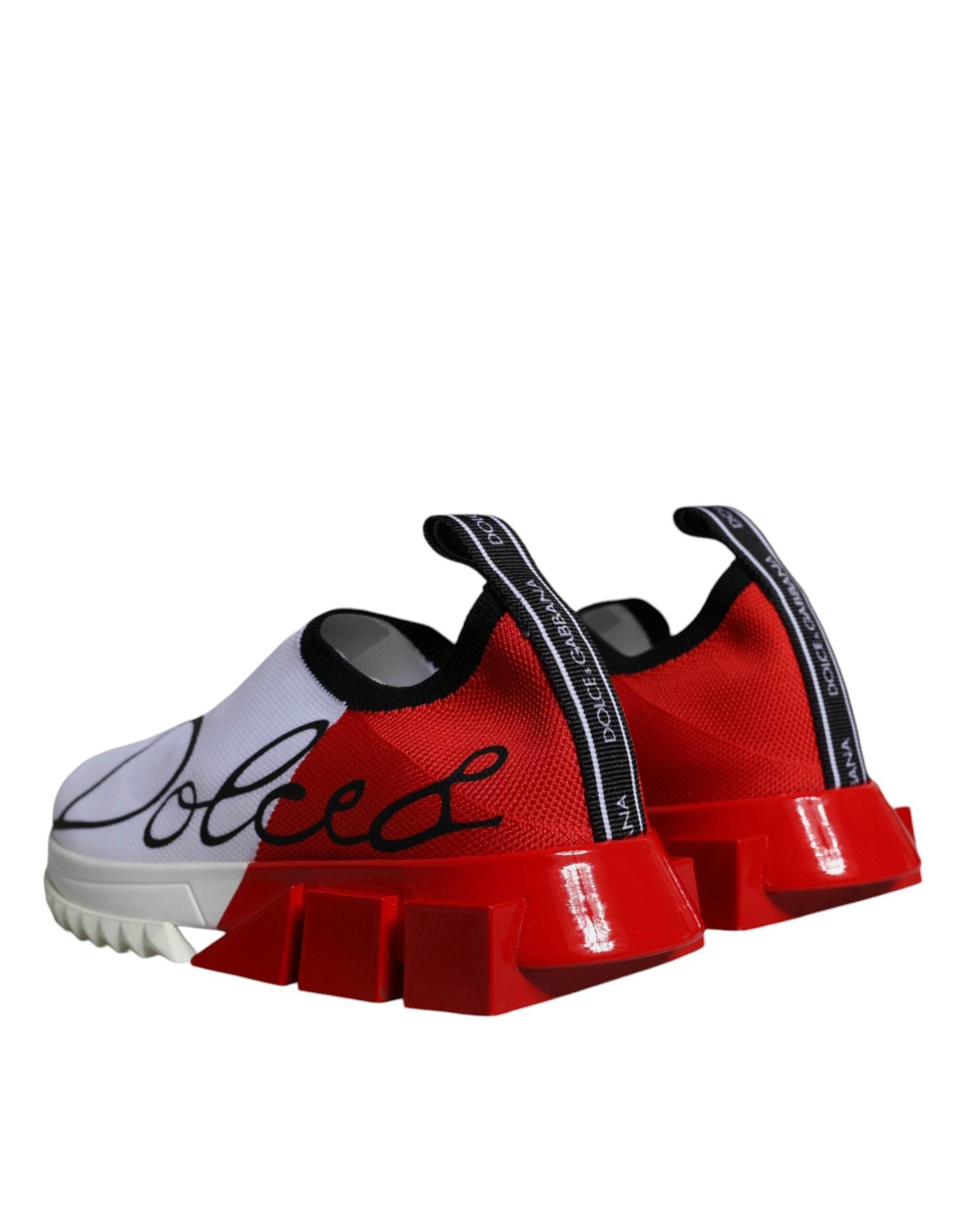 Dolce & Gabbana White Red Low Top Sorrento Men Sneakers Shoes - Hilstor