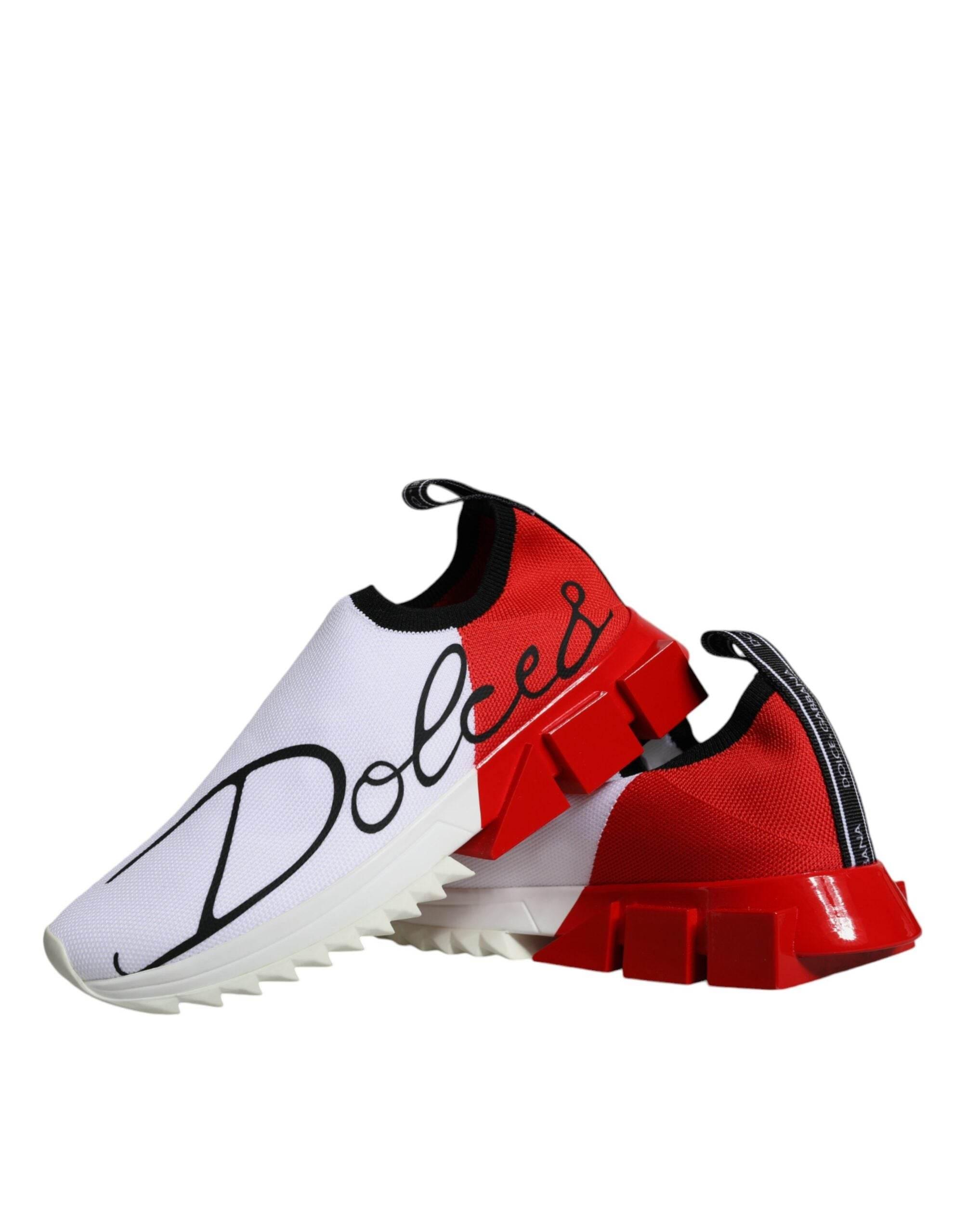 Dolce & Gabbana White Red Low Top Sorrento Men Sneakers Shoes - Hilstor