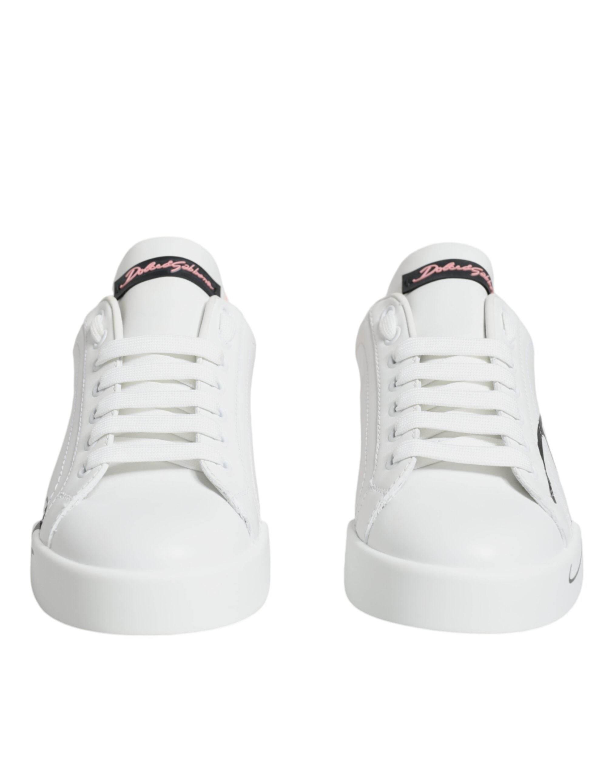 Dolce & Gabbana White Pink Portofino Low Top Sneakers Shoes - Hilstor