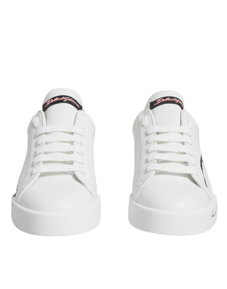 Dolce & Gabbana White Pink Portofino Low Top Sneakers Shoes - Hilstor