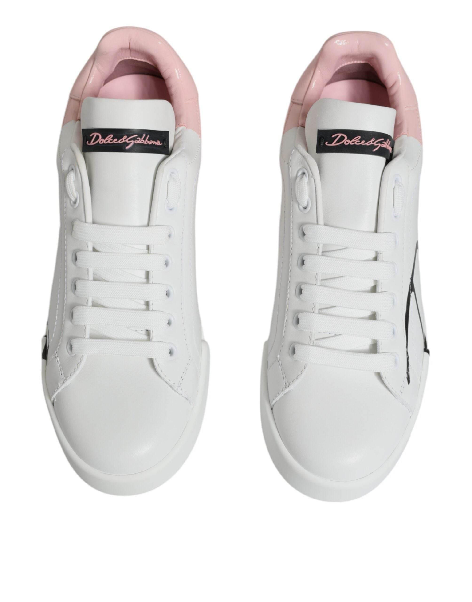 Dolce & Gabbana White Pink Portofino Low Top Sneakers Shoes - Hilstor