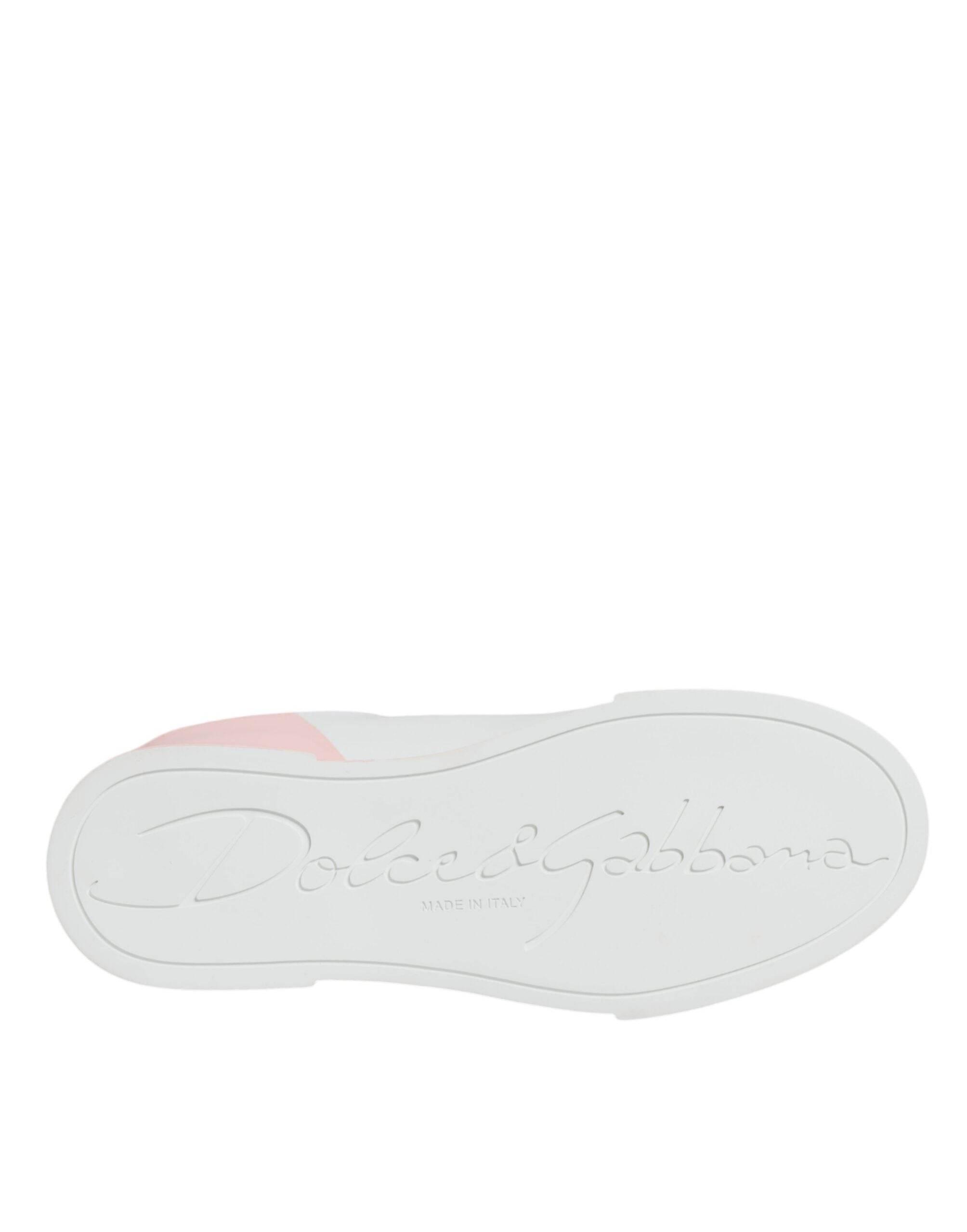 Dolce & Gabbana White Pink Portofino Low Top Sneakers Shoes - Hilstor